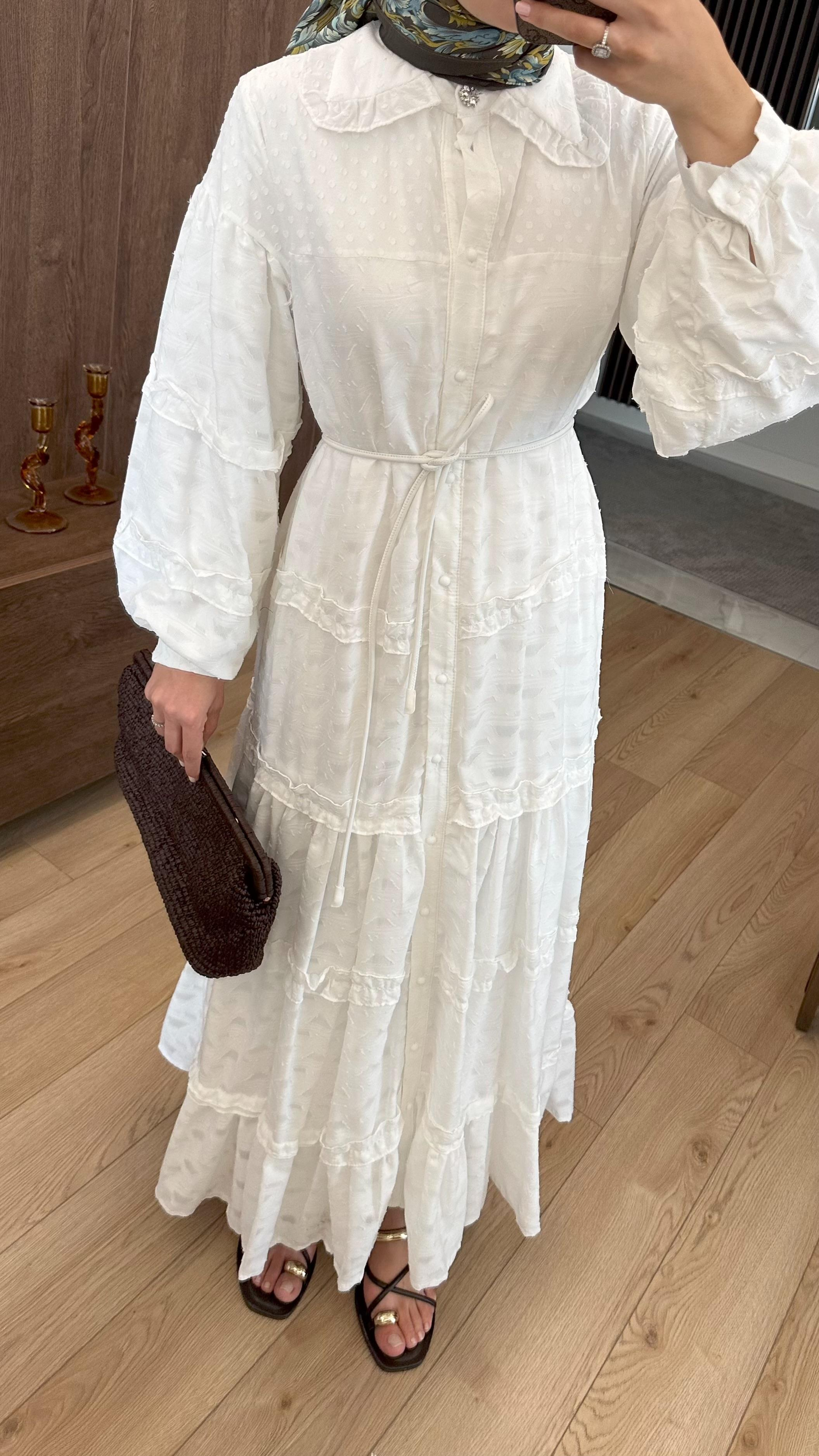 Luona Güpür Detay Elbise - BEYAZ