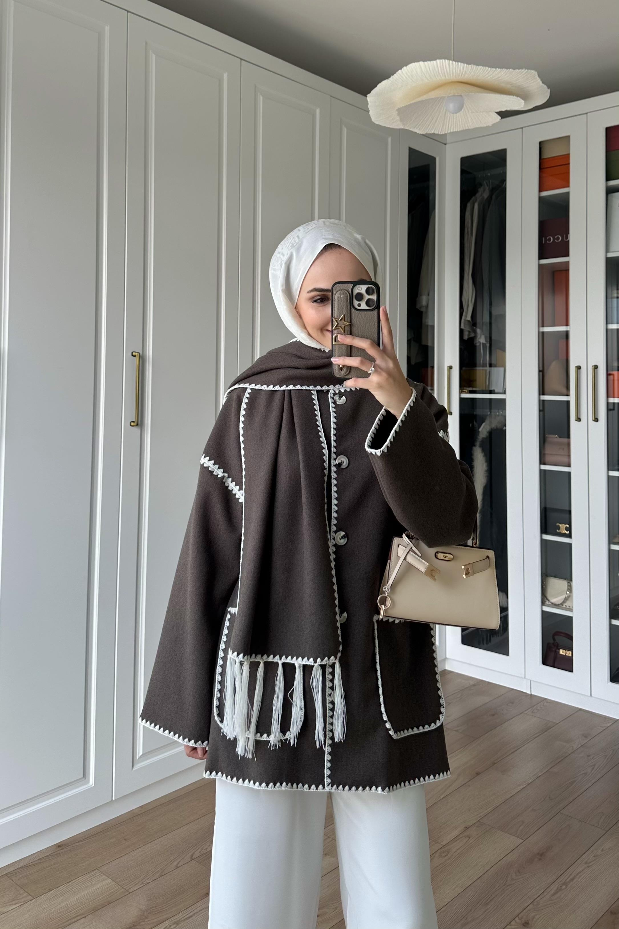 Mari Atkı Detay Ceket - KAHVE