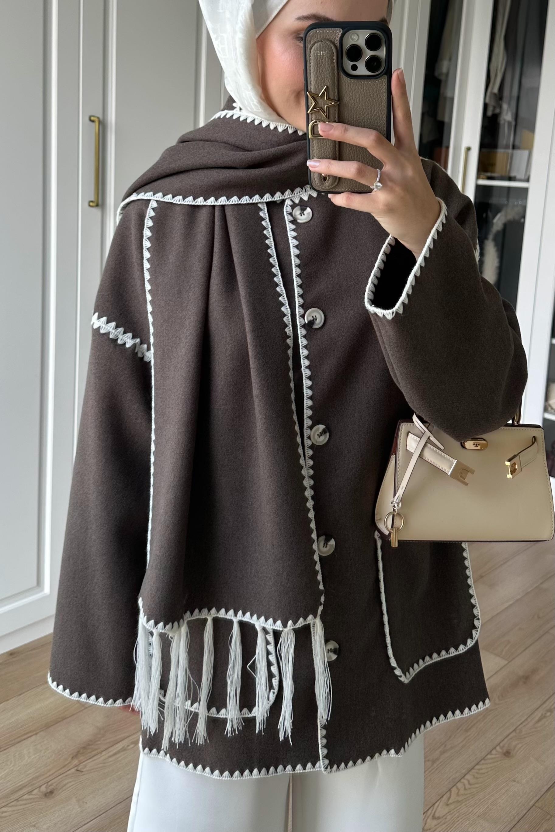 Mari Atkı Detay Ceket - KAHVE