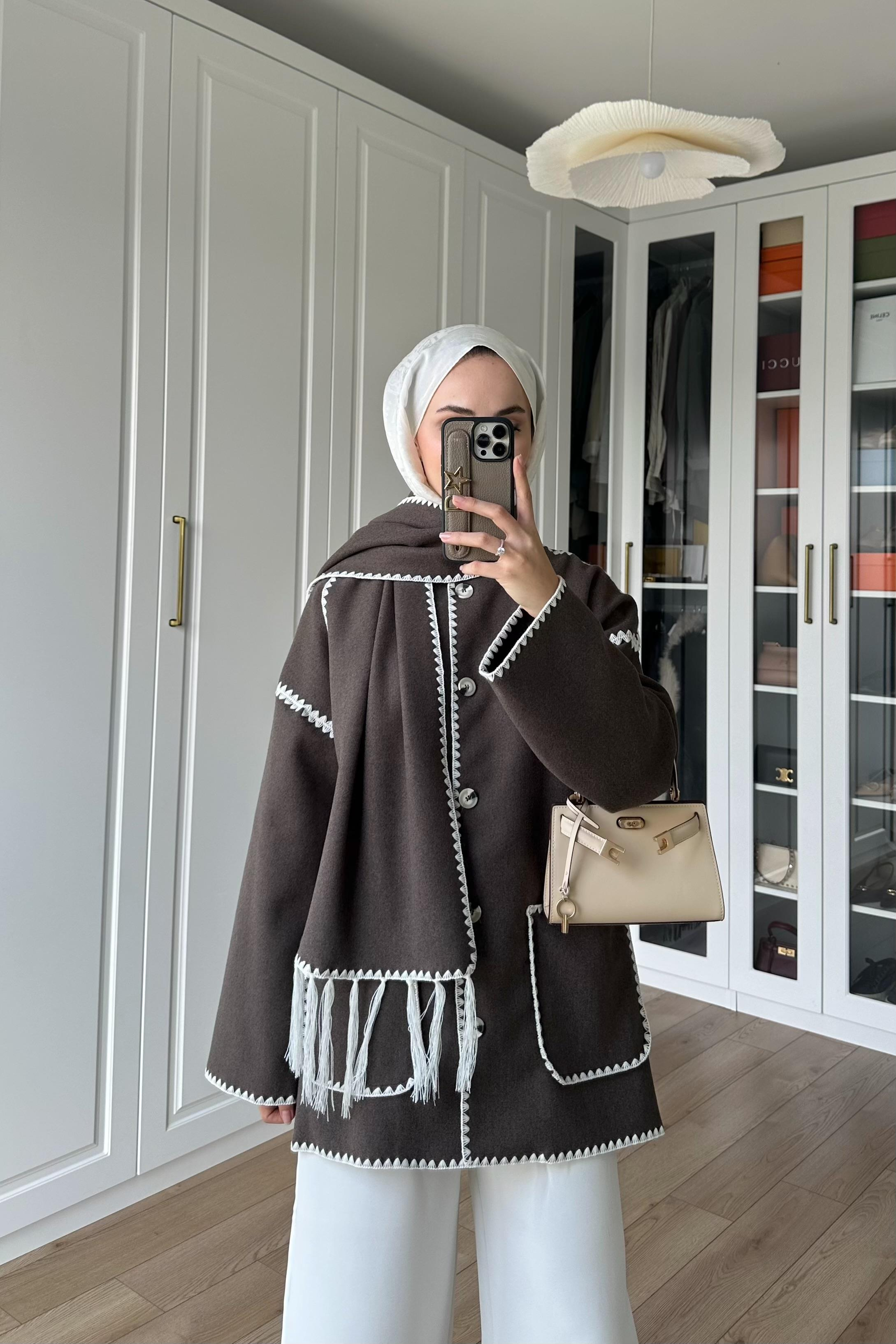 Mari Atkı Detay Ceket - KAHVE