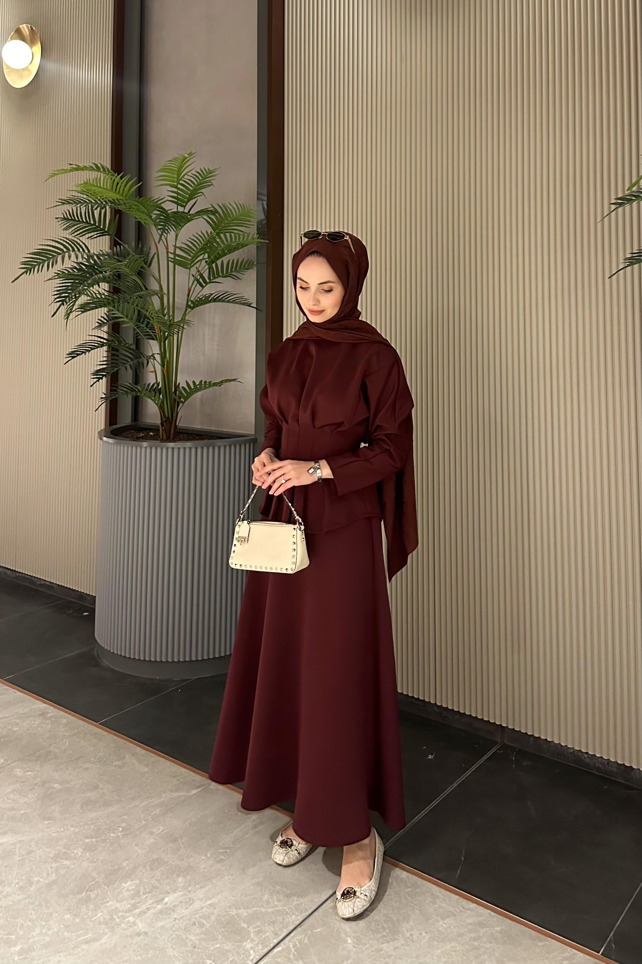 Mayi Pile Detay Etek Takım - BORDO