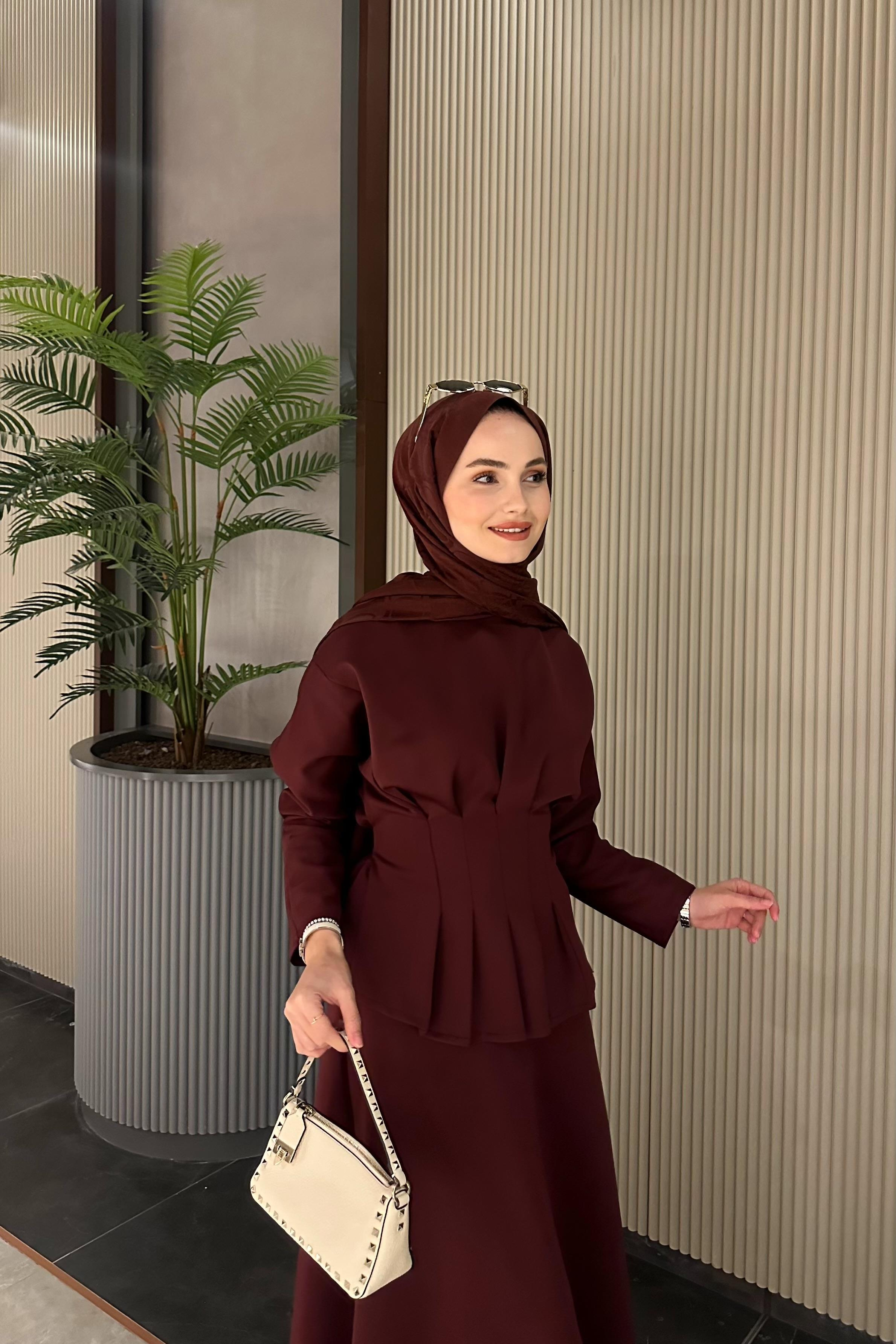 Mayi Pile Detay Etek Takım - BORDO