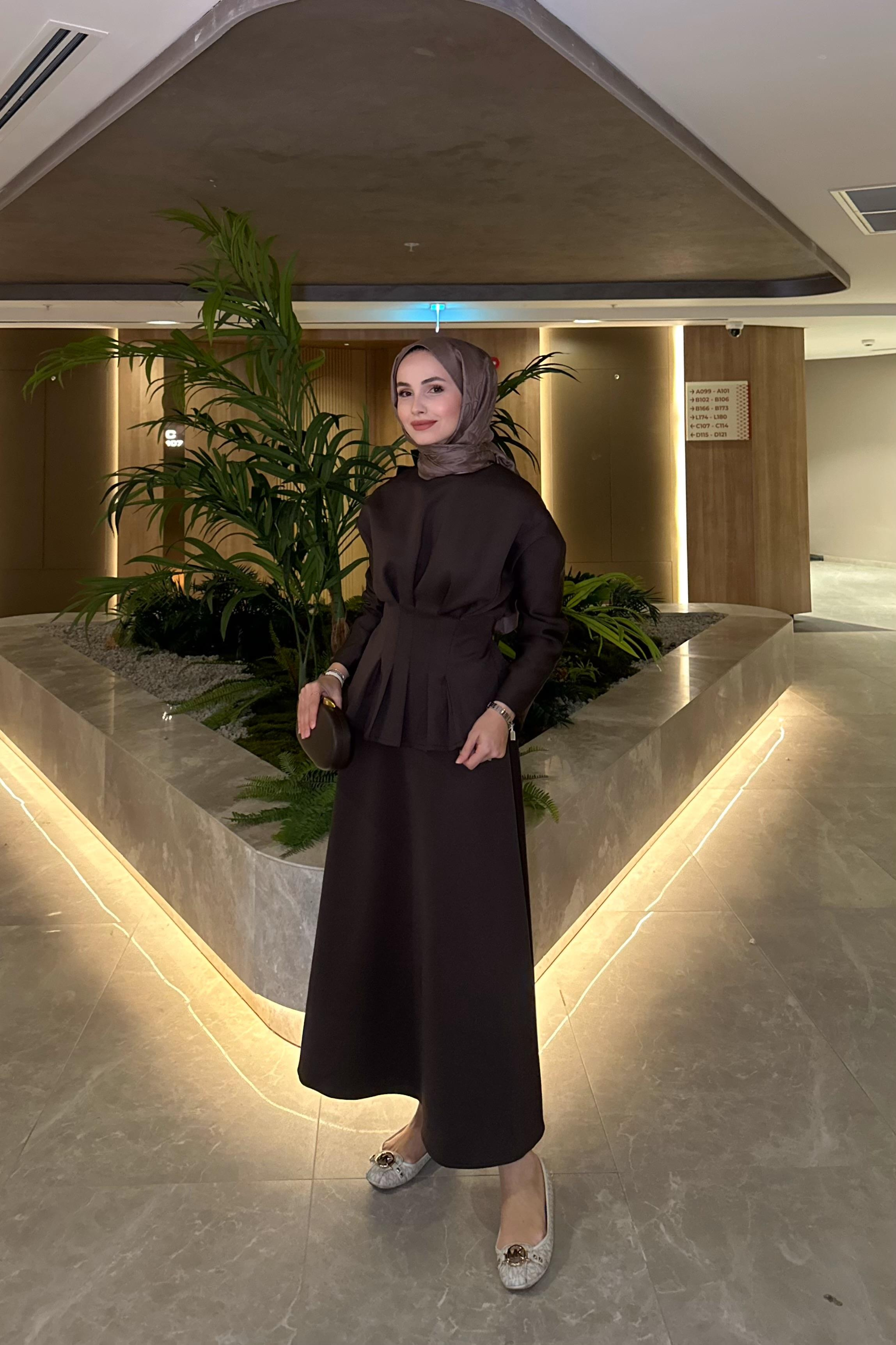 Mayi Pile Detay Etek Takım - KAHVE