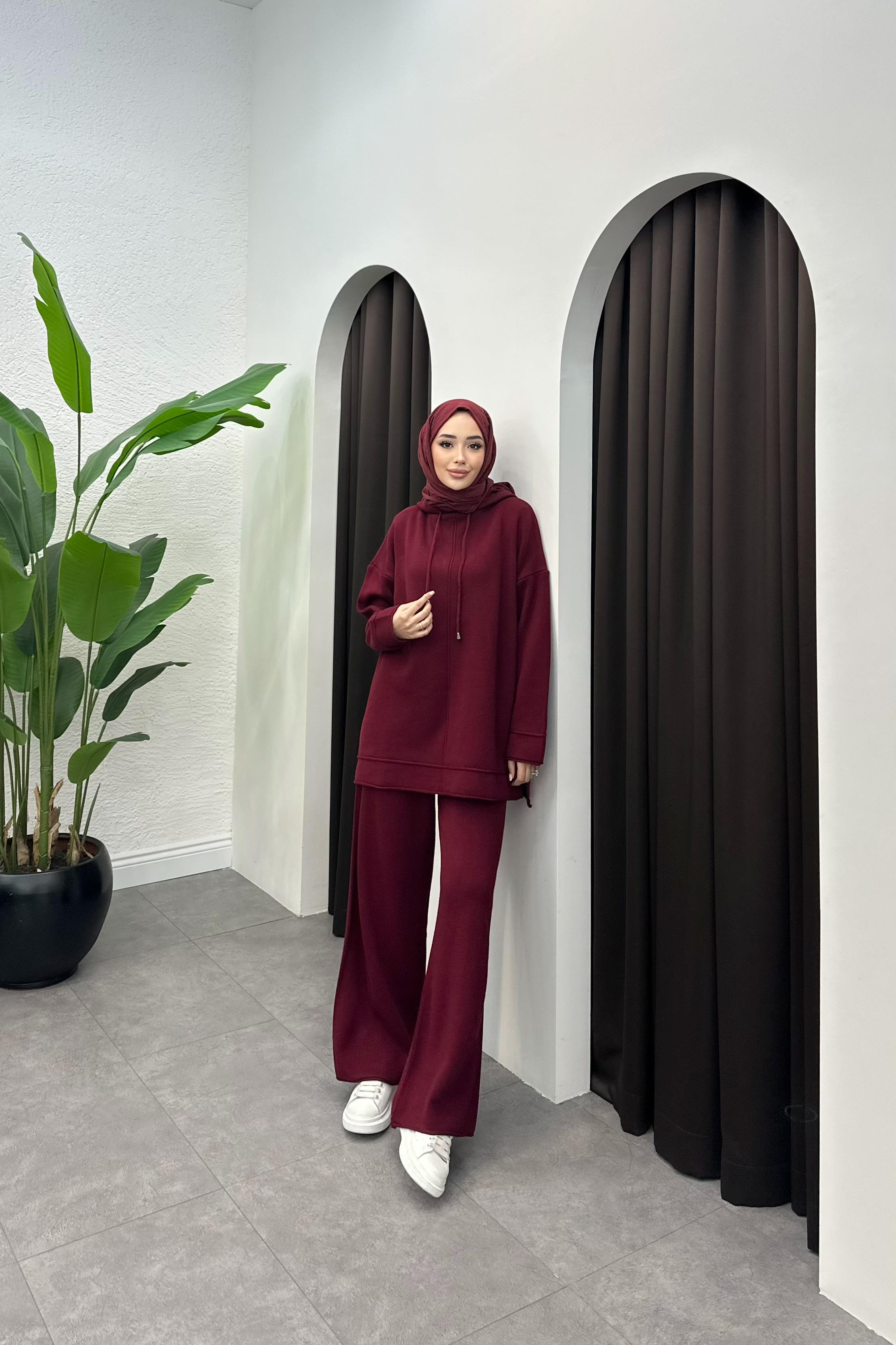 Maysa Kapşonlu Triko Takım - BORDO