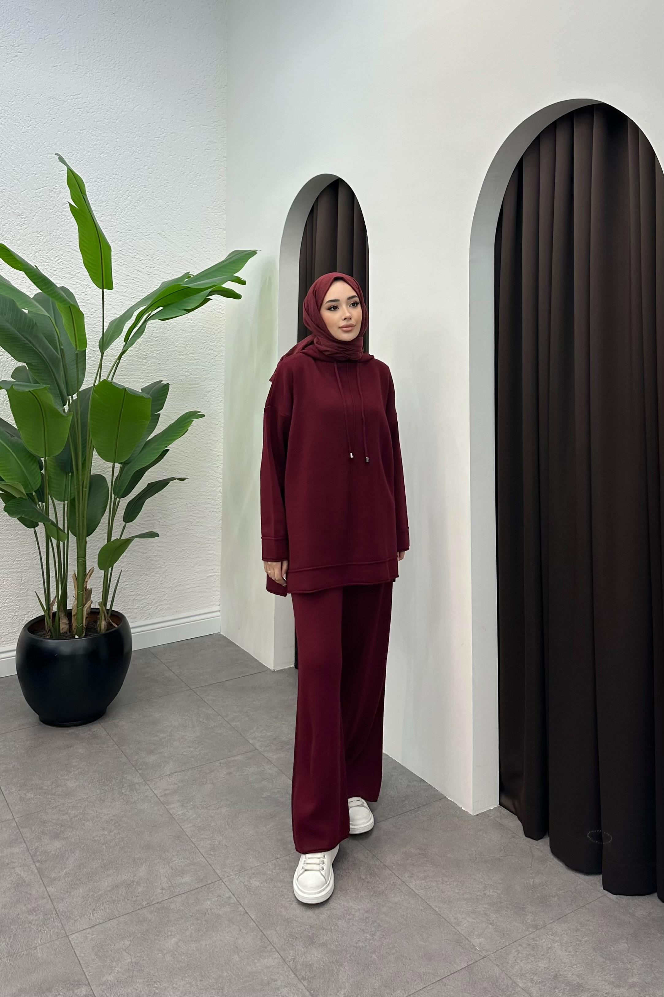 Maysa Kapşonlu Triko Takım - BORDO