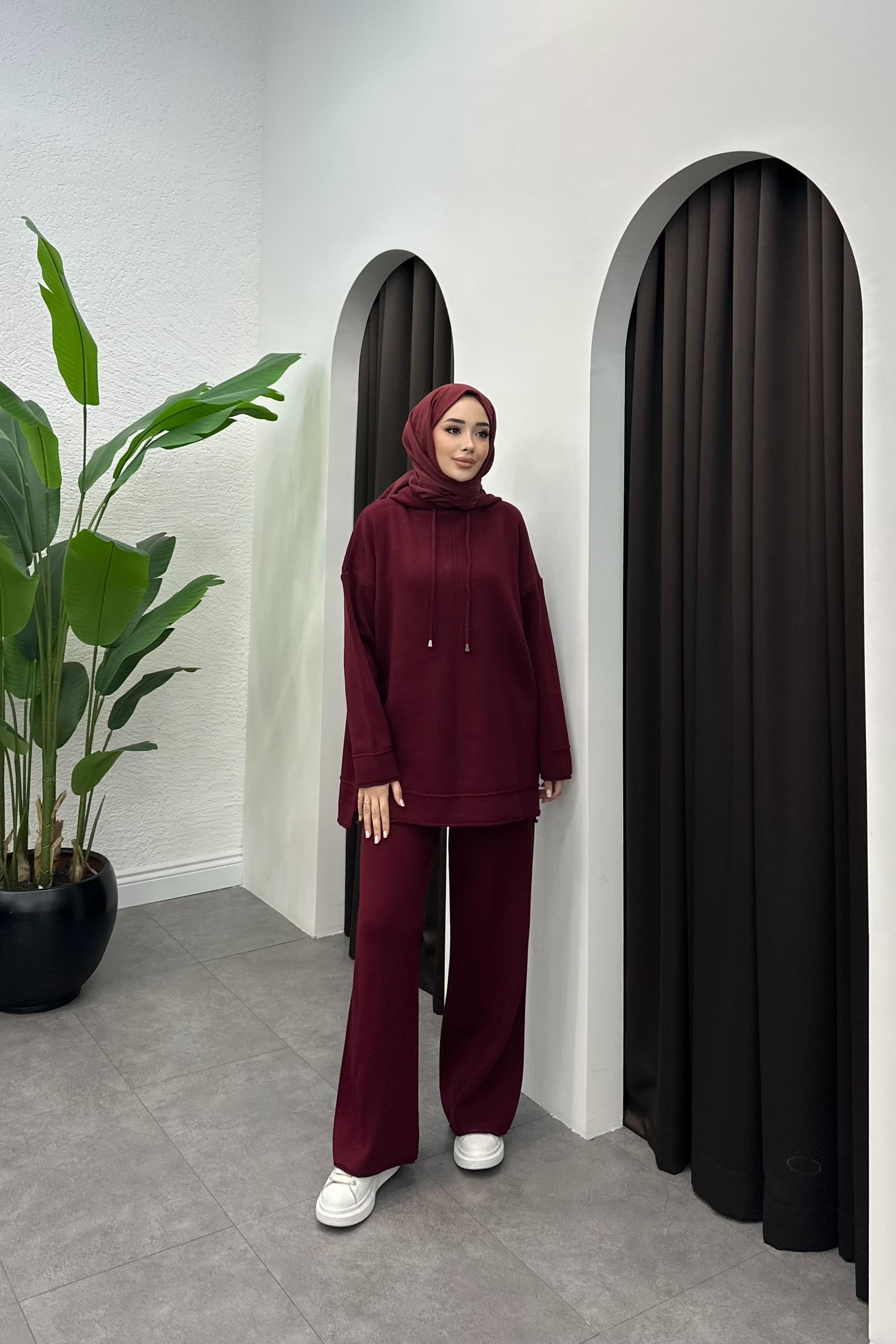 Maysa Kapşonlu Triko Takım - BORDO