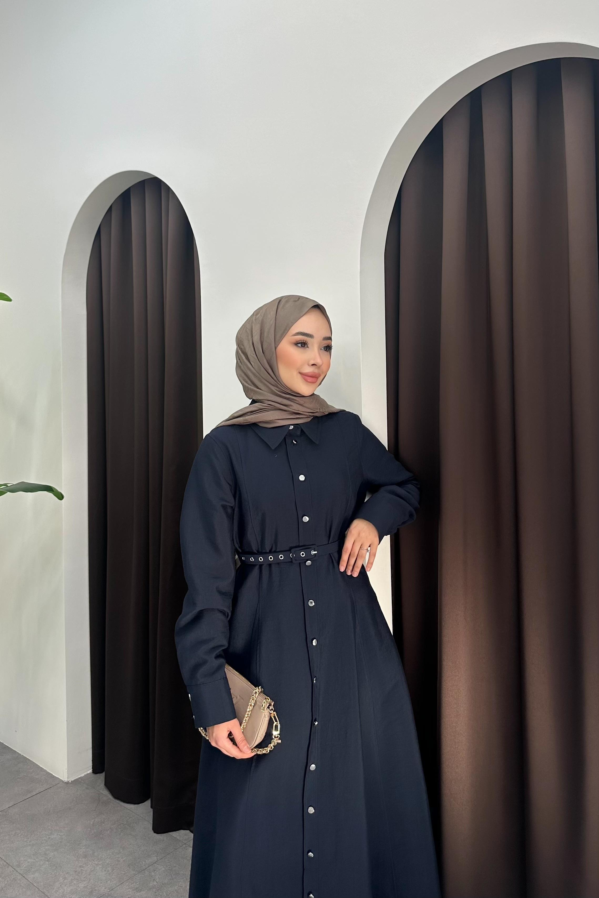 Mila Dilimli Cupra Elbise - LACİVERT