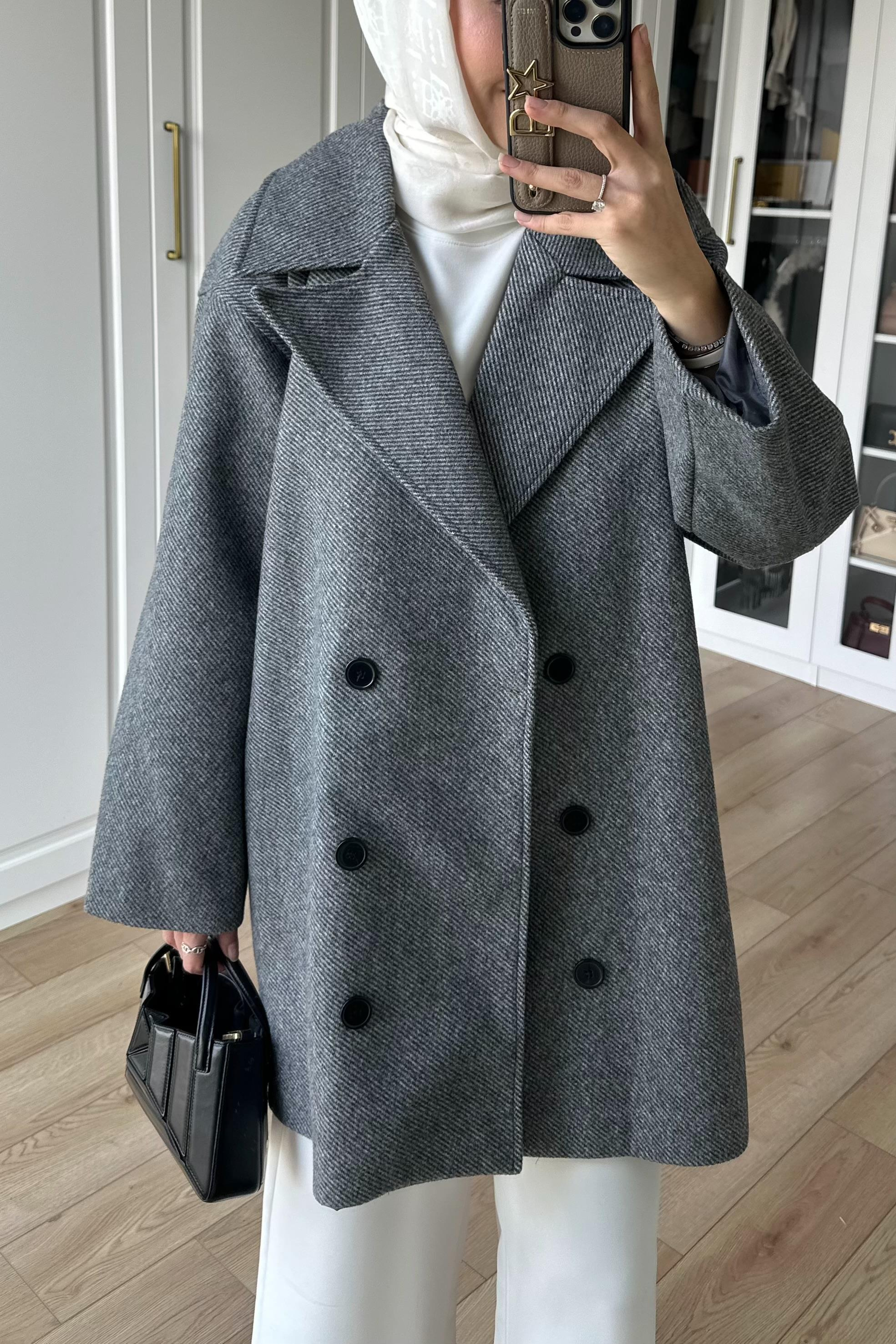 Naruna Kısa Kaban - GRİ