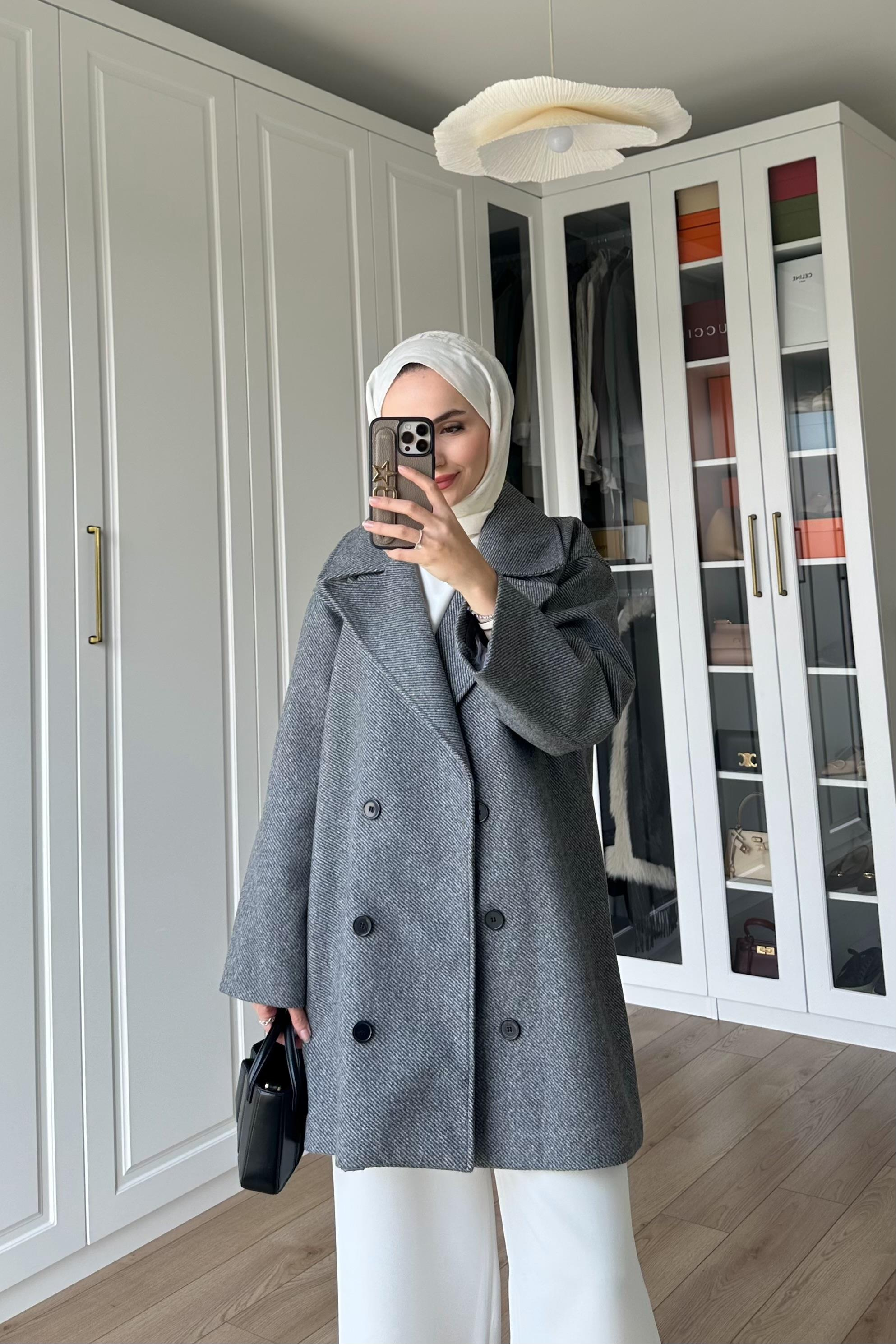 Naruna Kısa Kaban - GRİ