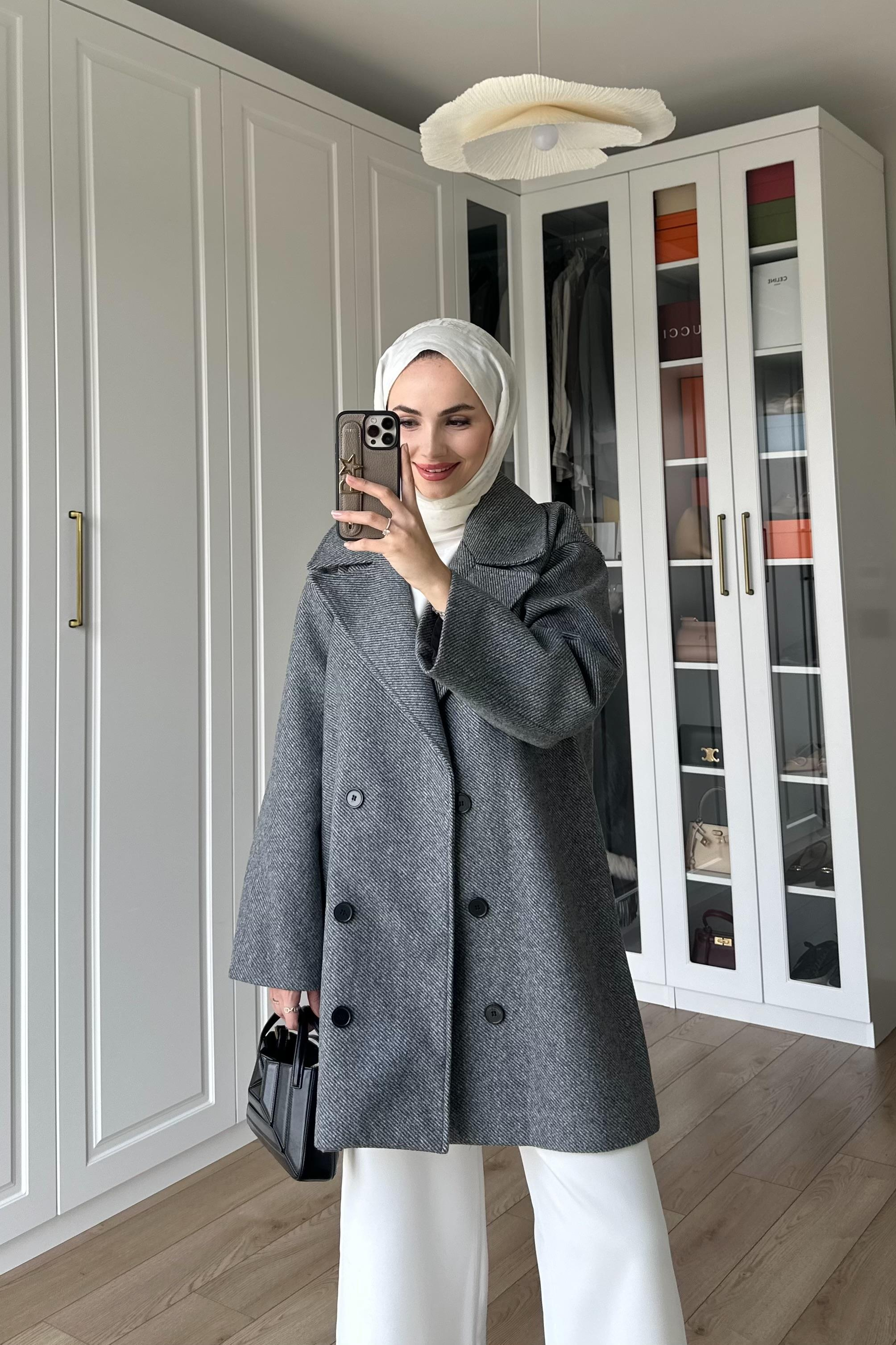 Naruna Kısa Kaban - GRİ