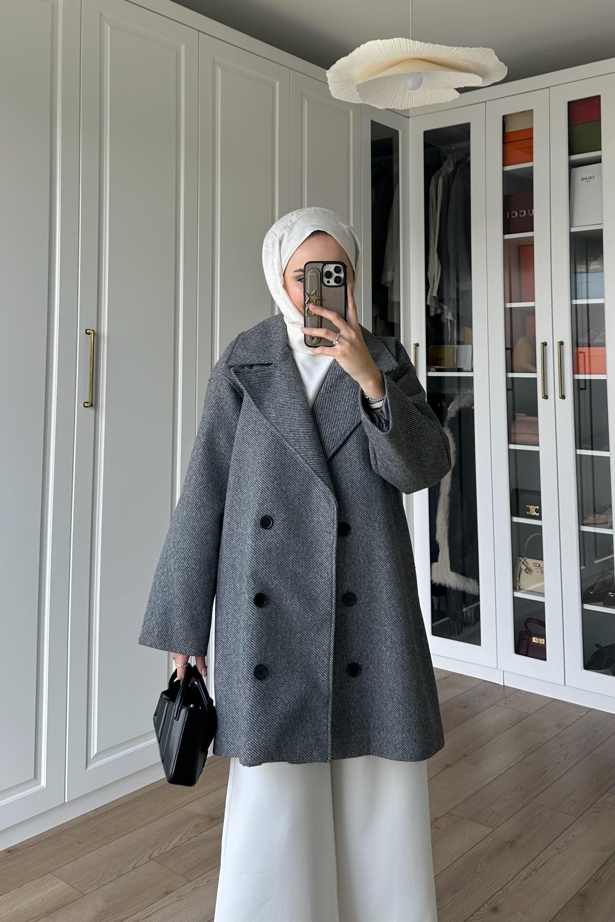 Naruna Kısa Kaban - GRİ