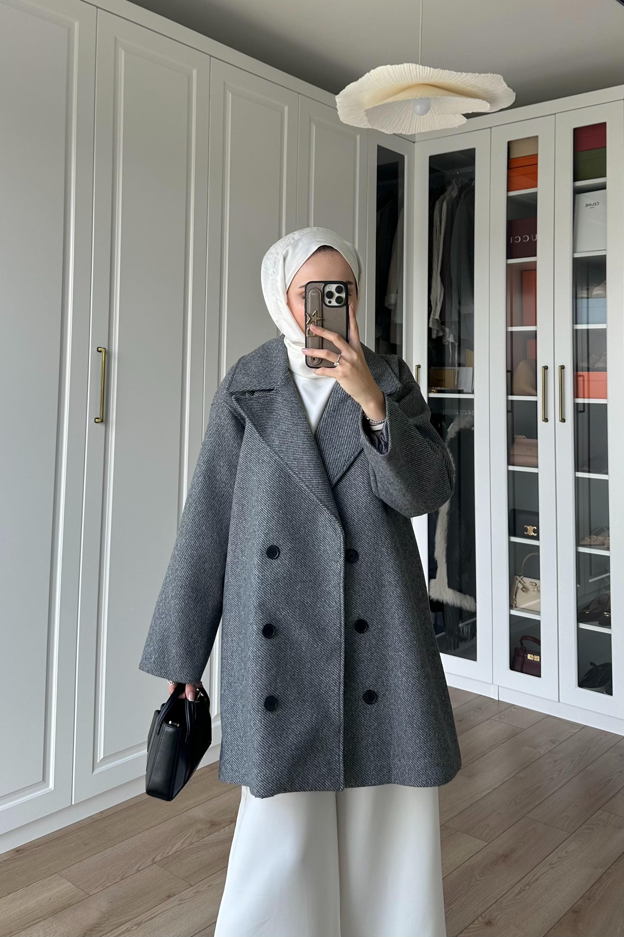 Naruna Kısa Kaban - GRİ