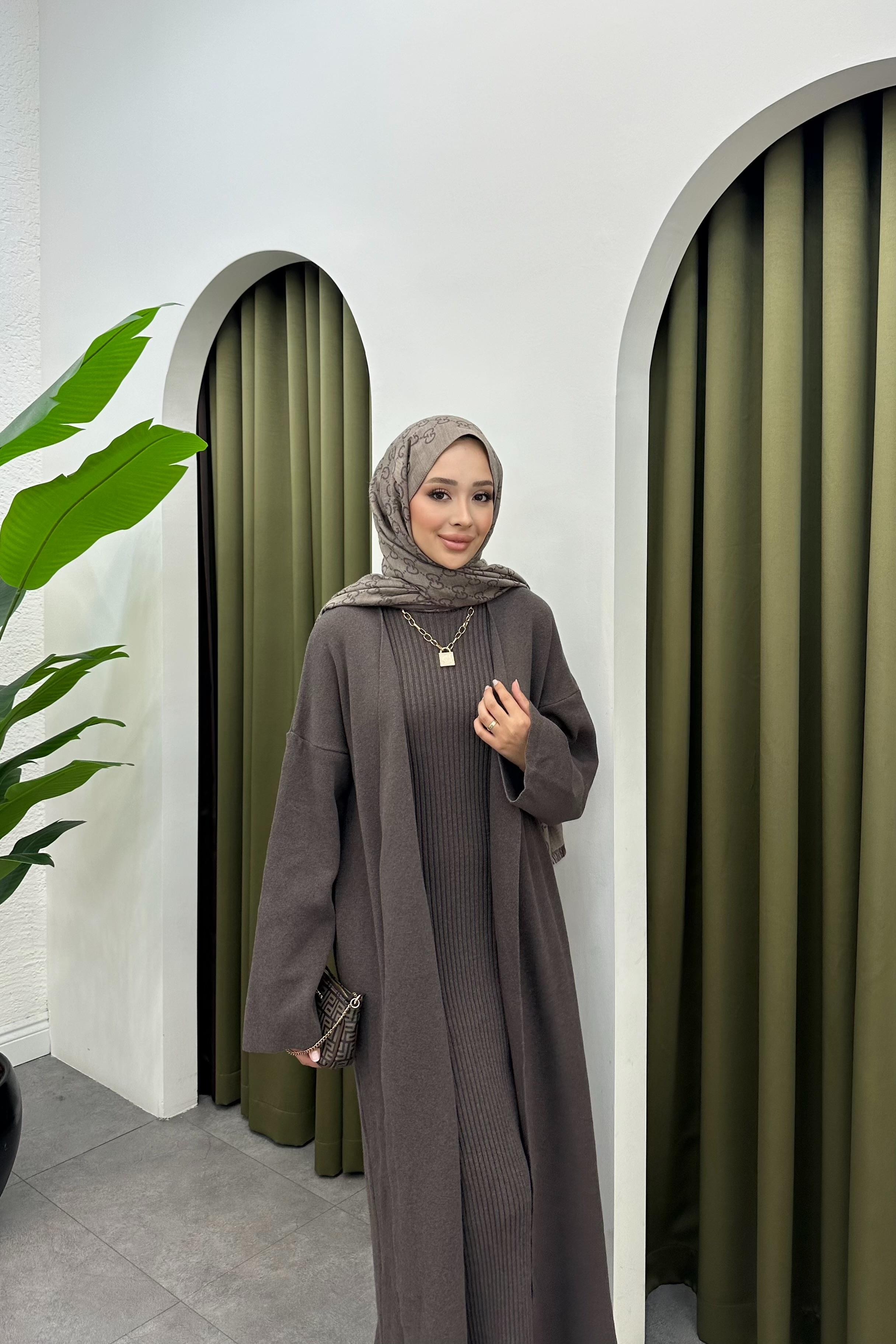 Noraya Hırka Triko Elbise - KAHVE