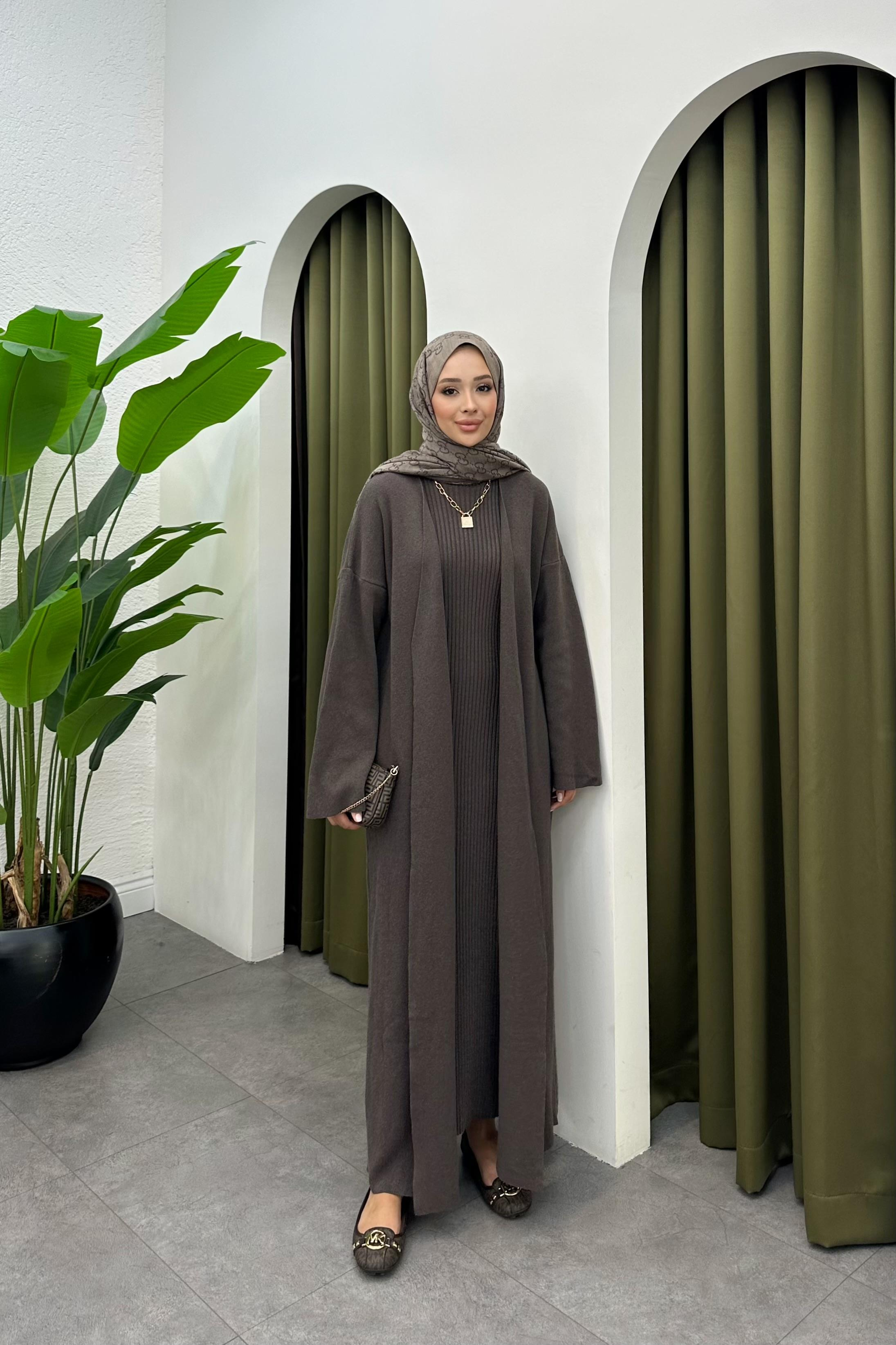 Noraya Hırka Triko Elbise - KAHVE