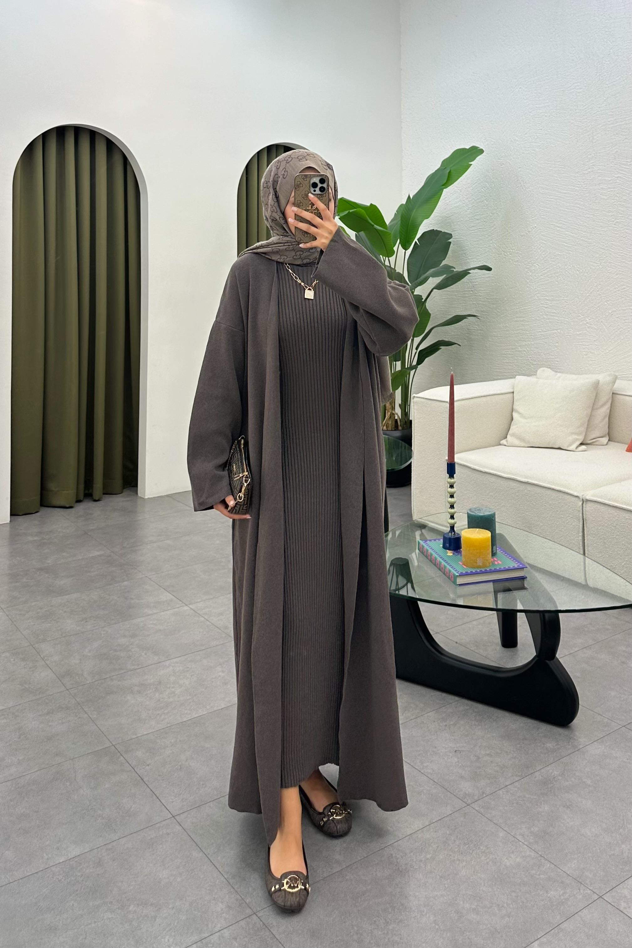 Noraya Hırka Triko Elbise - KAHVE