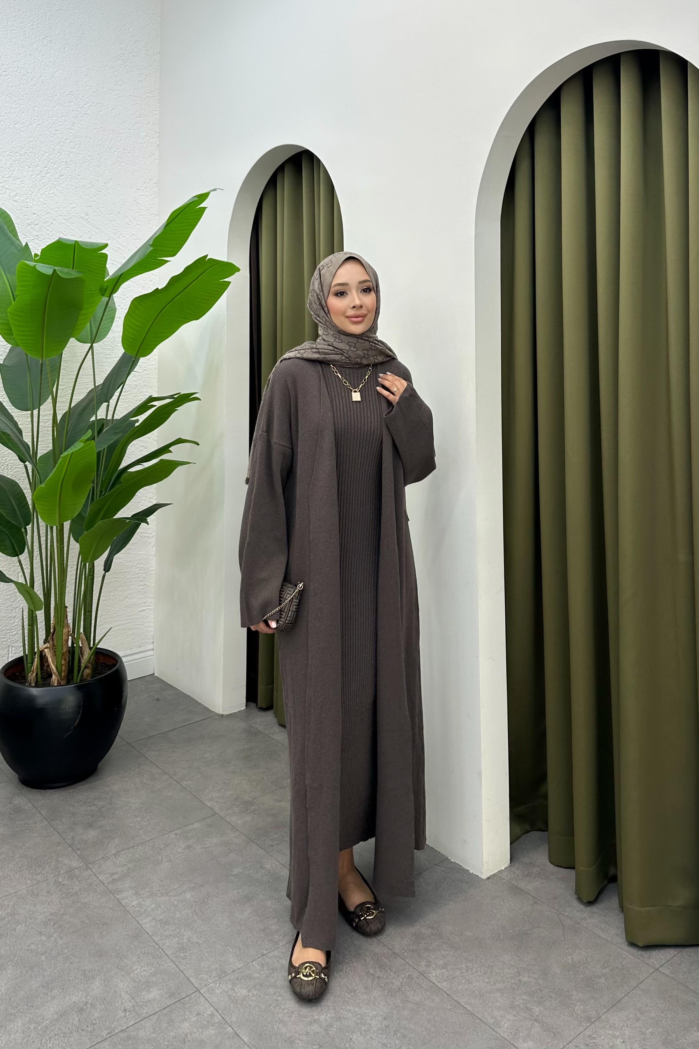 Noraya Hırka Triko Elbise - KAHVE