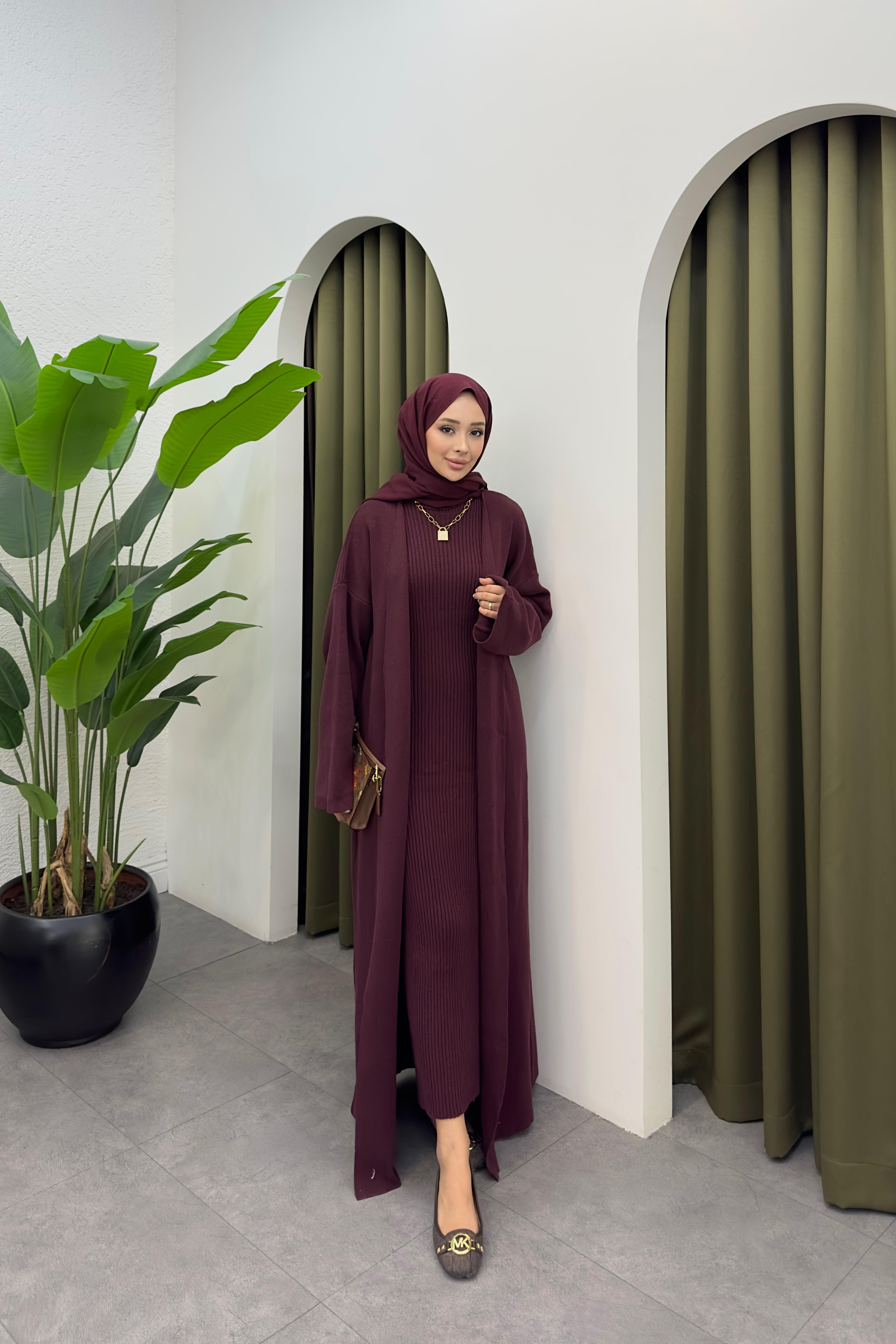 Noraya Hırka Triko Elbise - MÜRDÜM