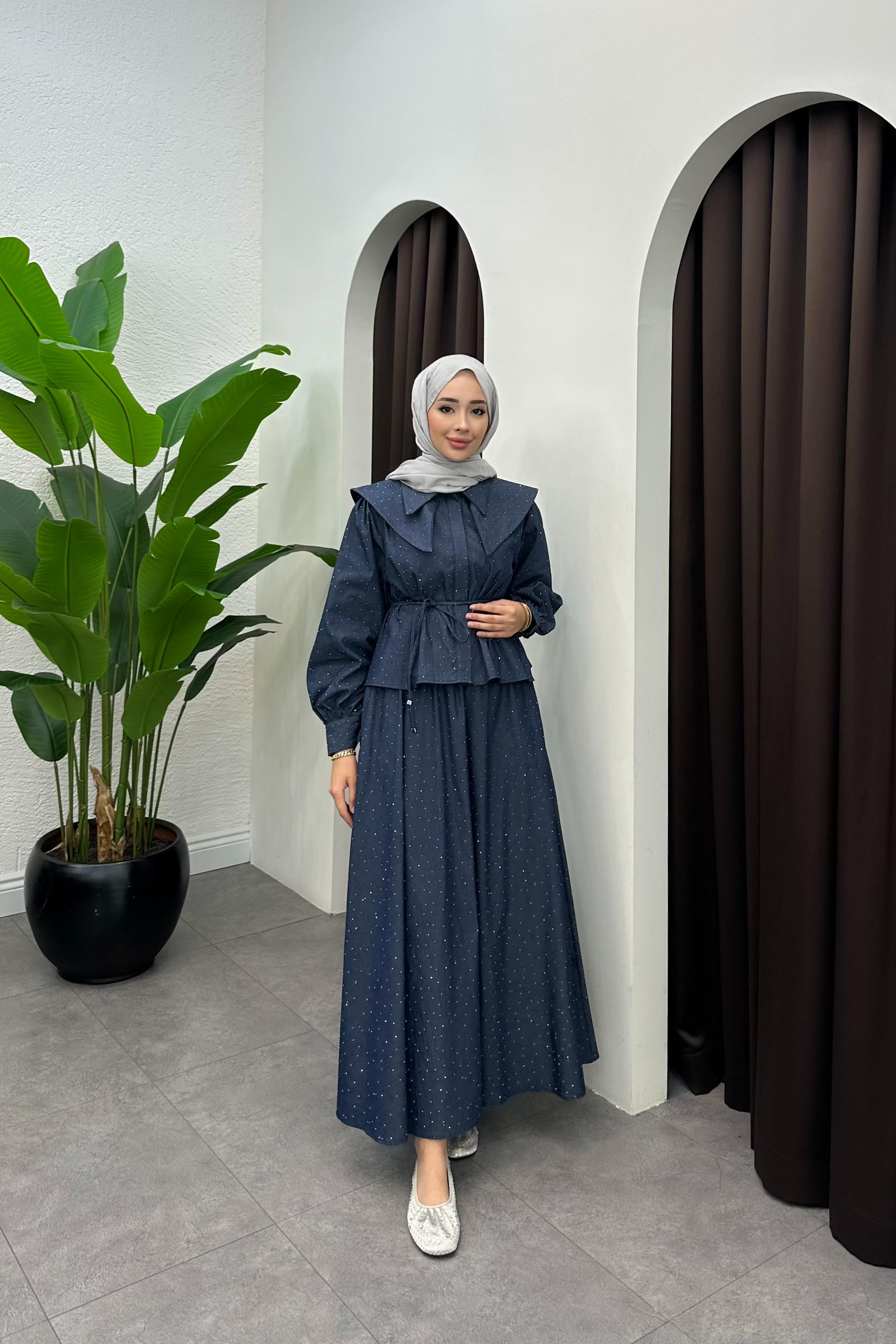 Ophelia Geniş Yakalı Kot Takım - LACİVERT