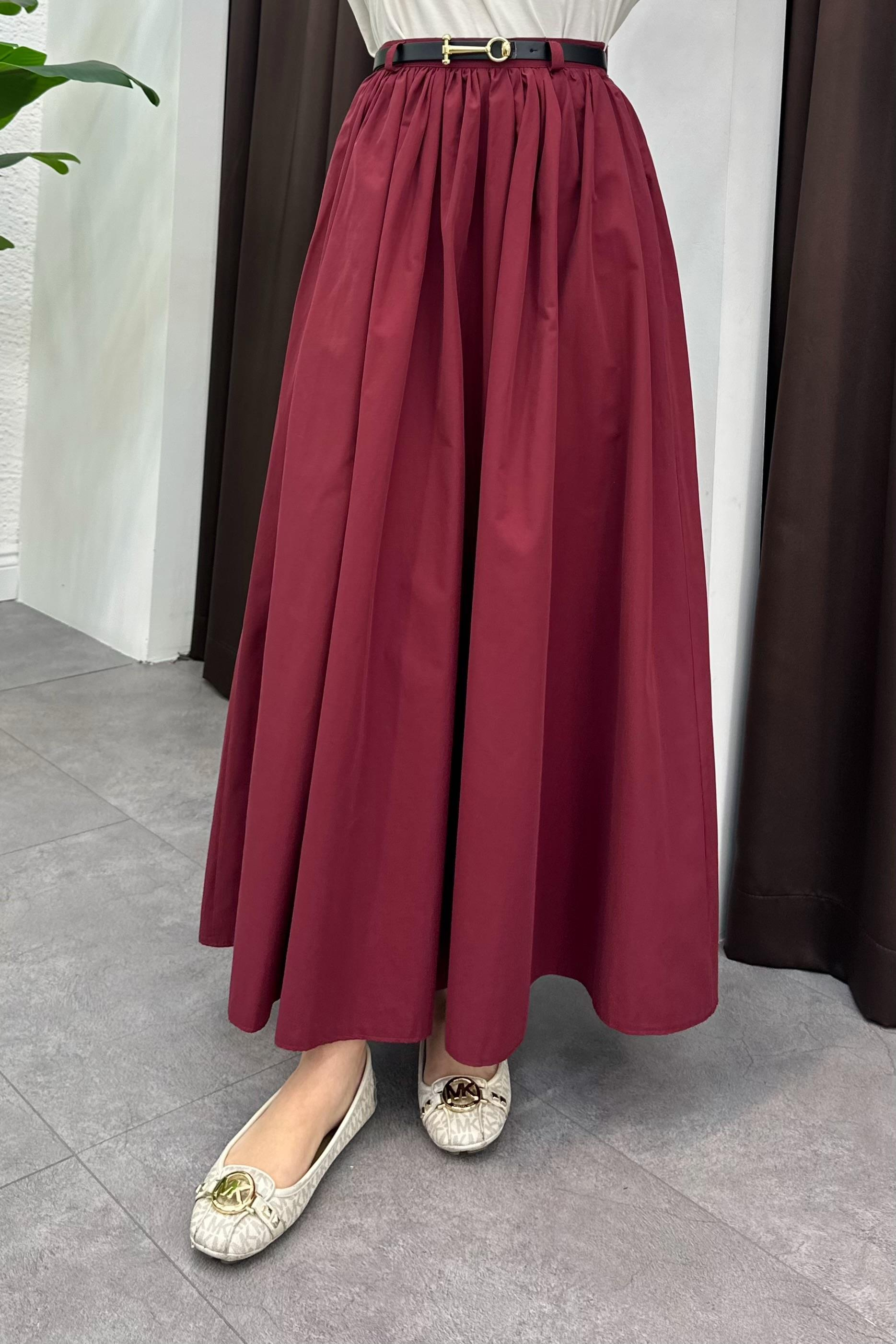 Pile Detaylı Etek - BORDO