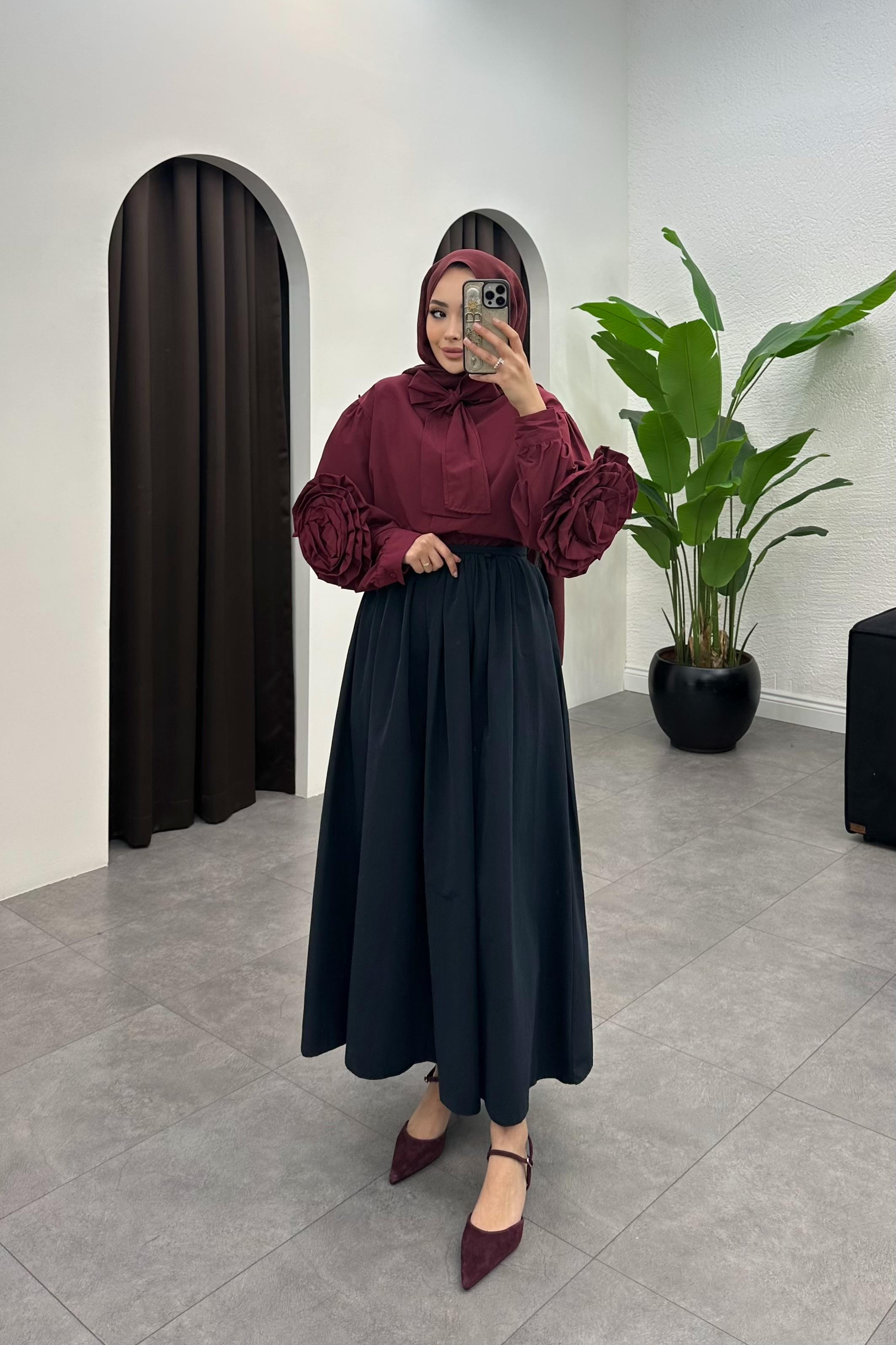 Pile Detaylı Etek - LACİVERT