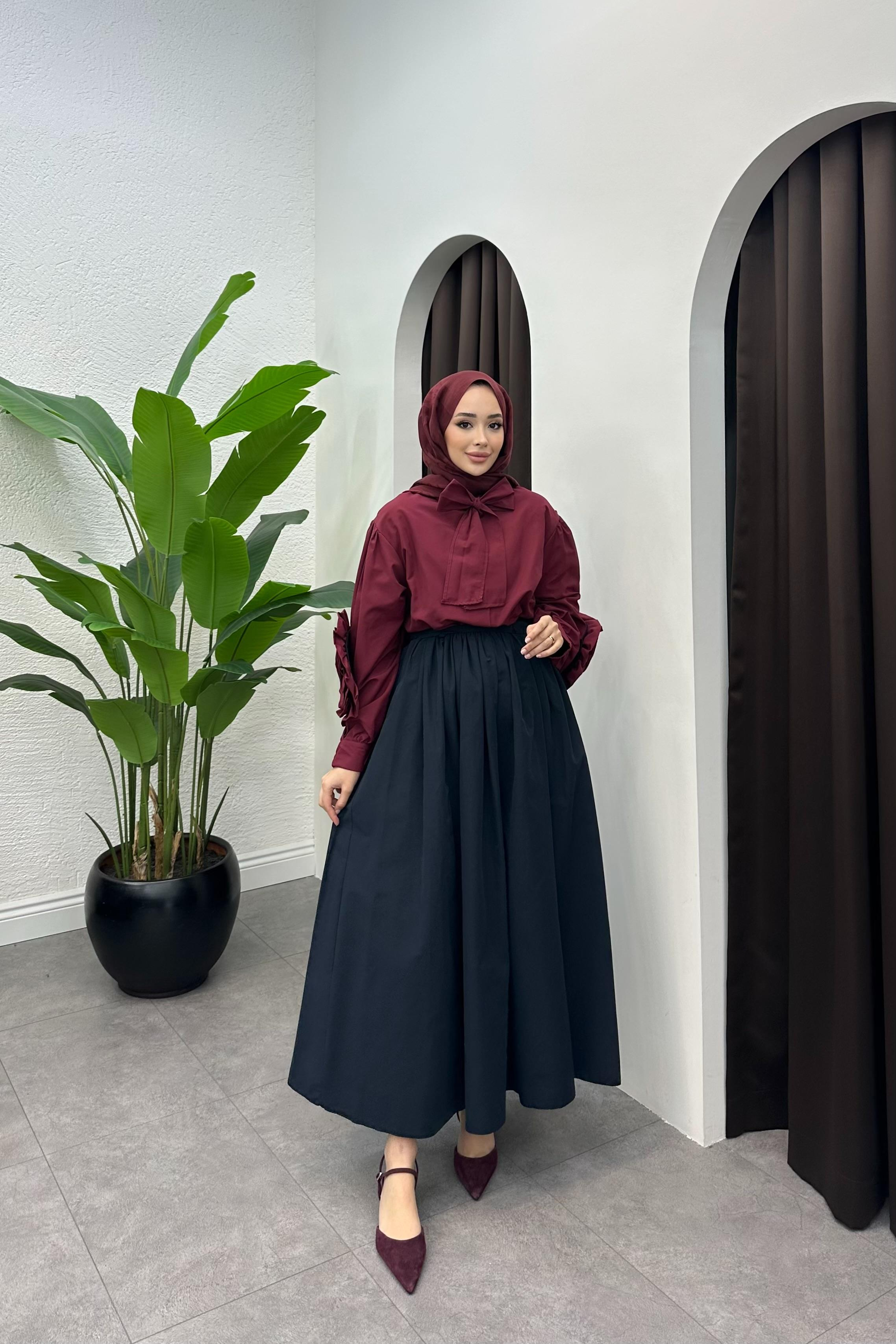 Pile Detaylı Etek - LACİVERT