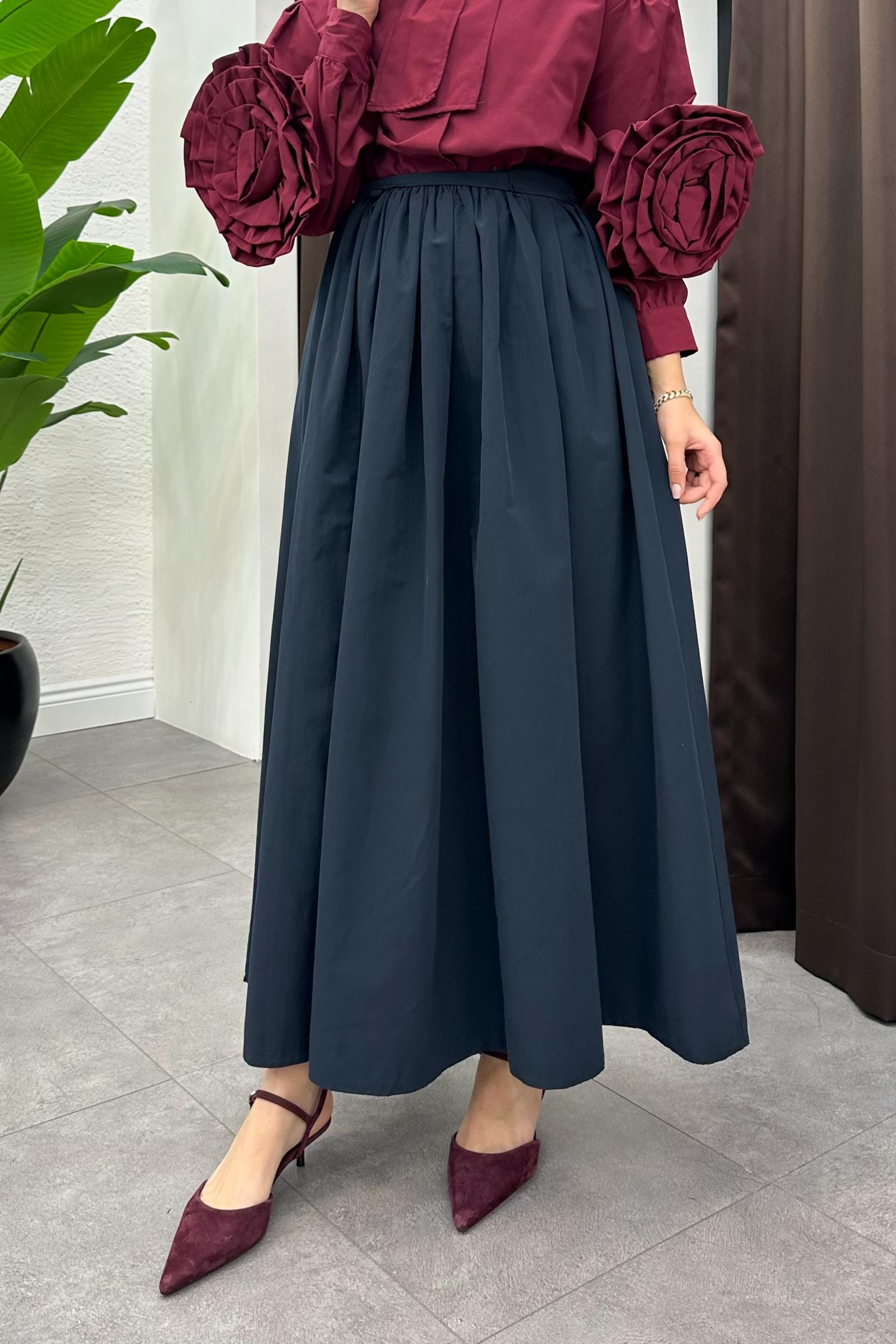 Pile Detaylı Etek - LACİVERT