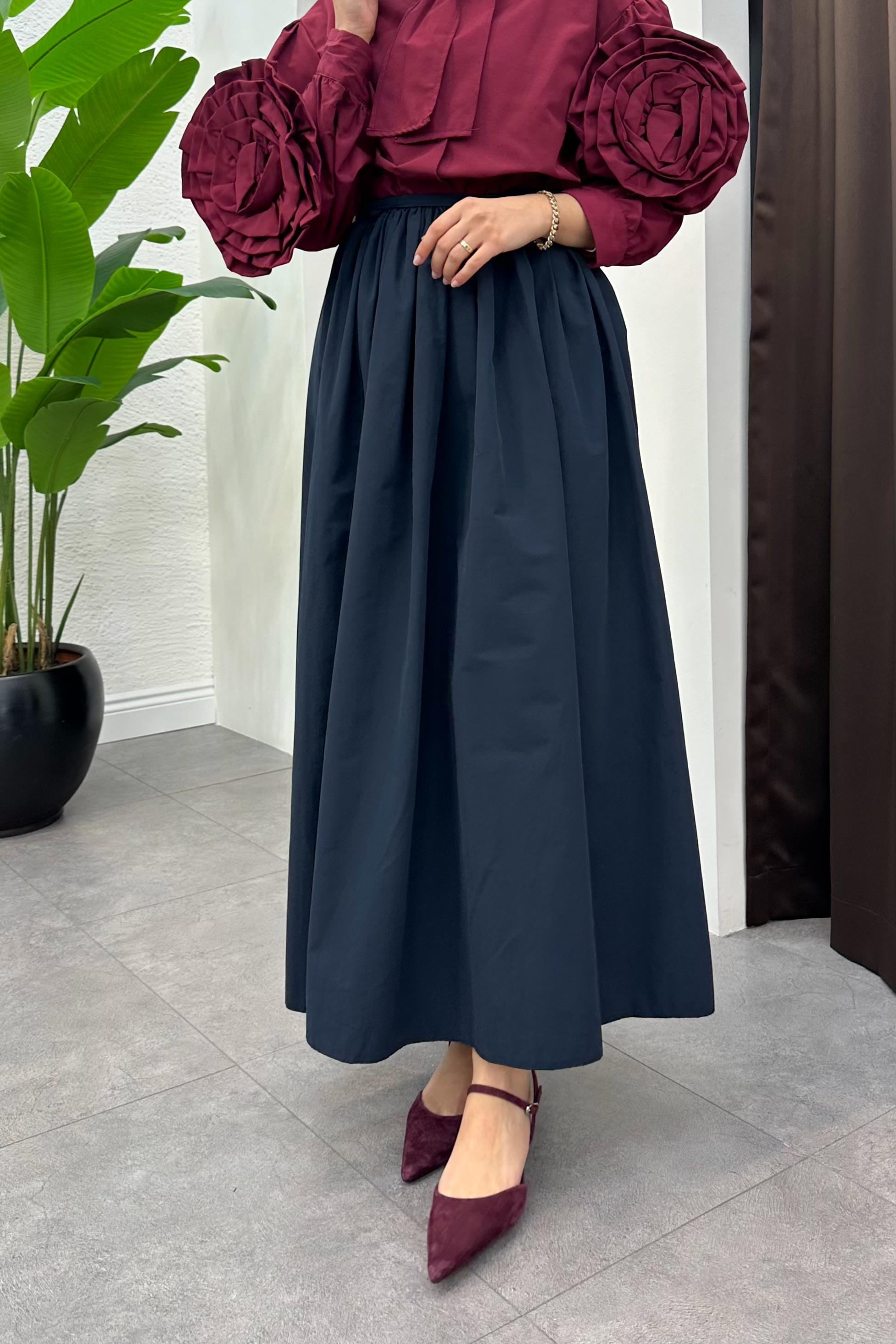 Pile Detaylı Etek - LACİVERT