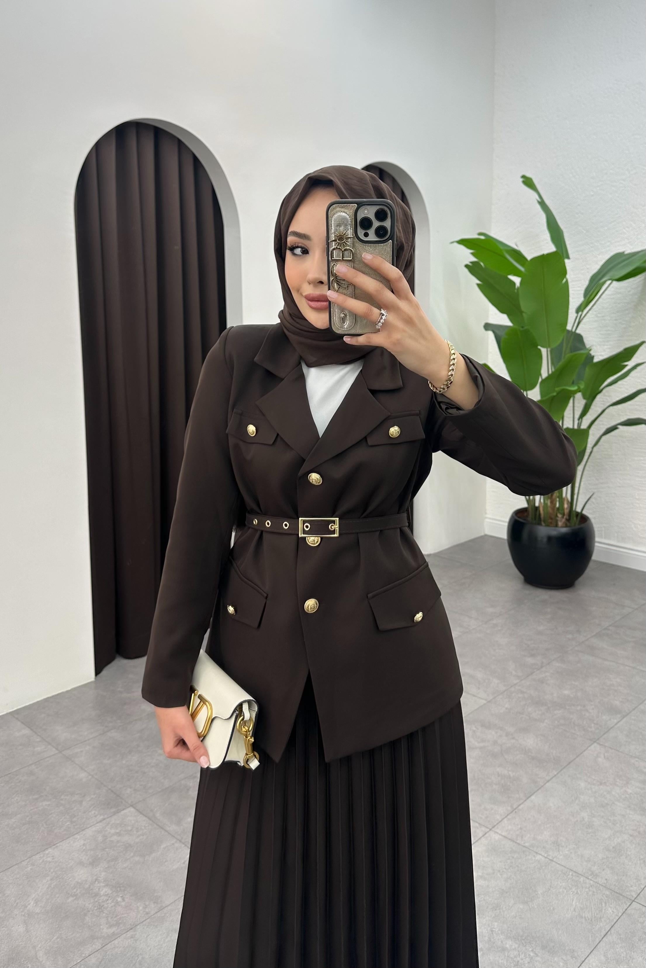 Premium Ceket Etek Takım - KAHVE
