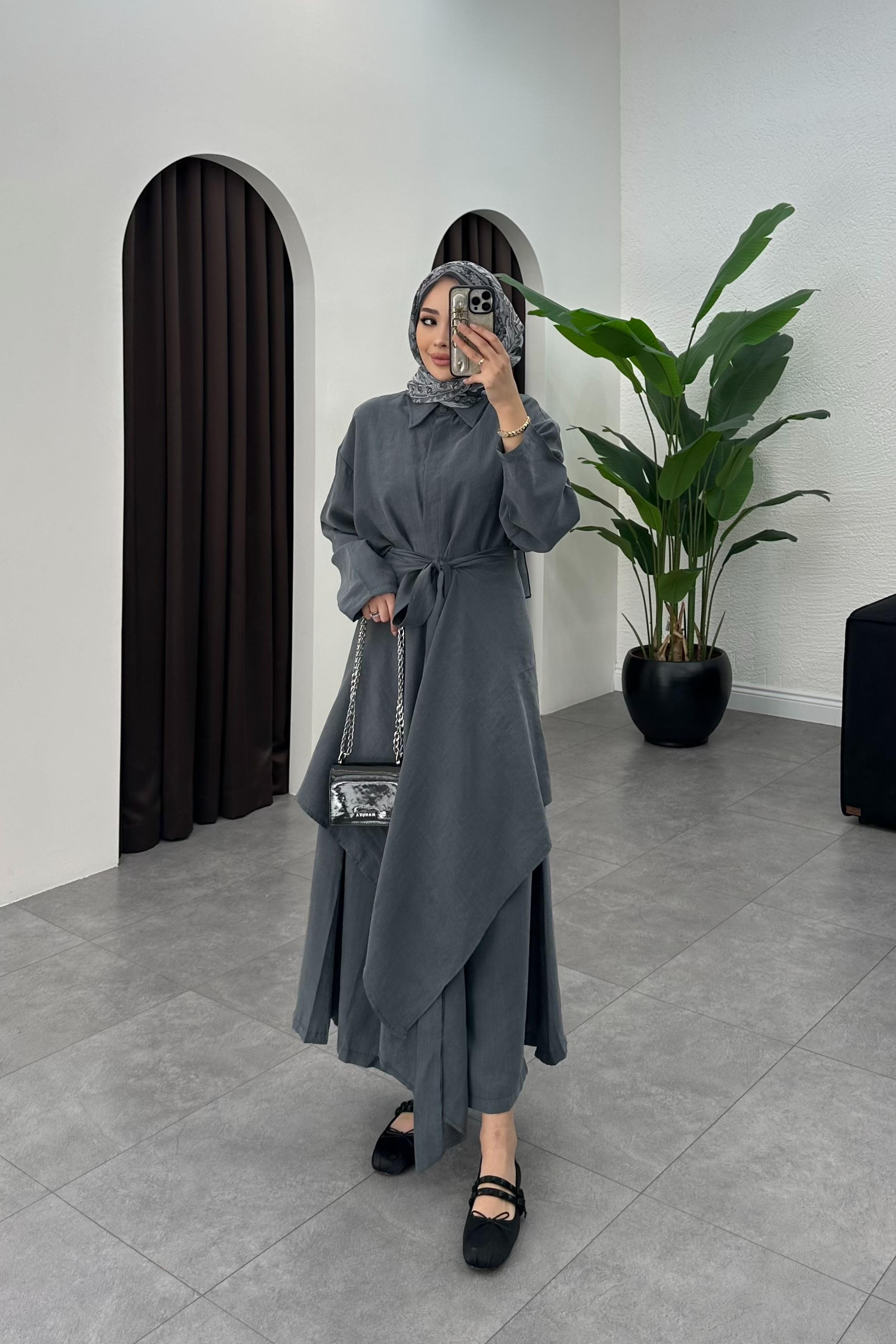 Sage Kimono Detay Elbise - GRİ
