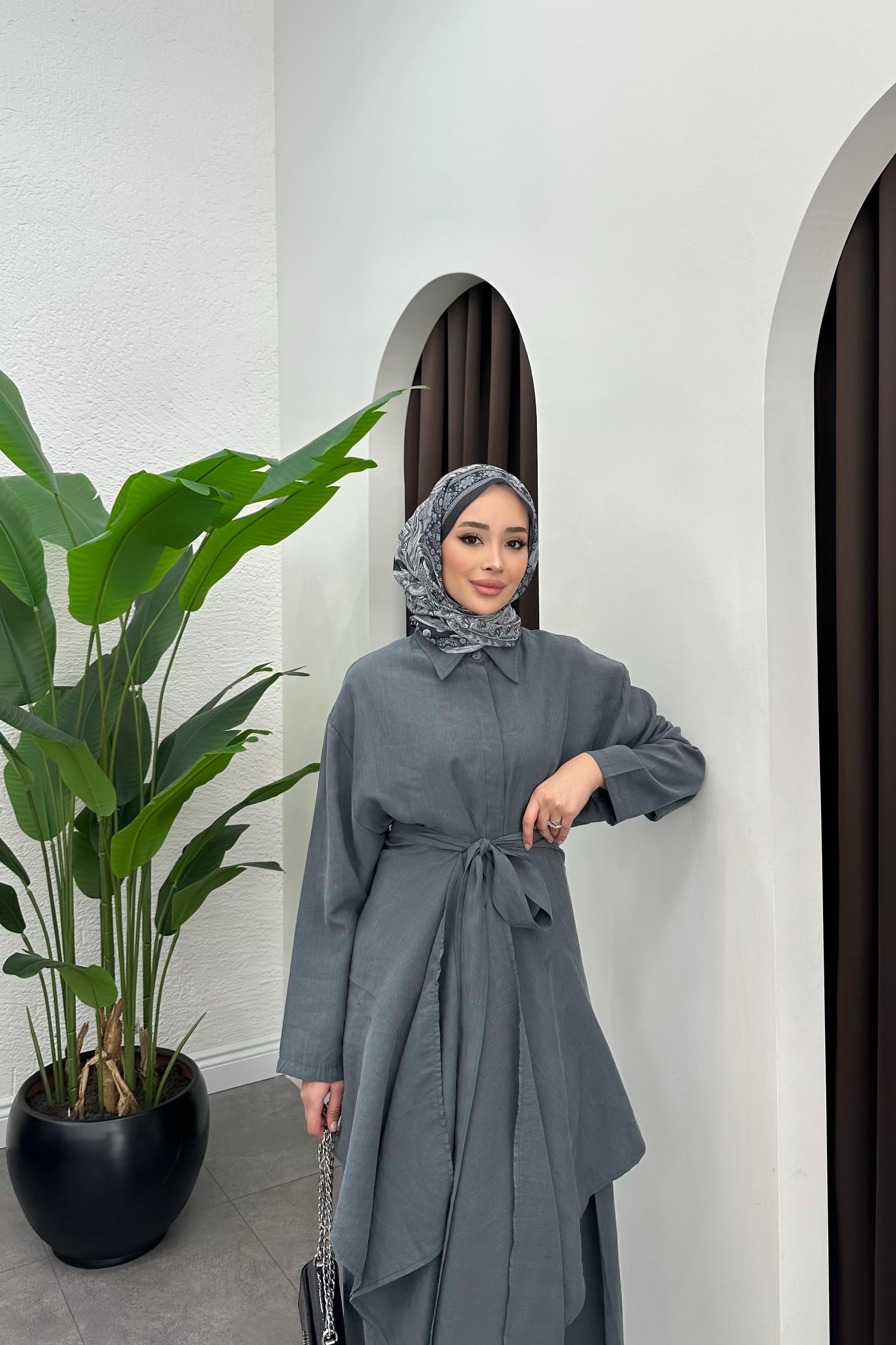 Sage Kimono Detay Elbise - GRİ