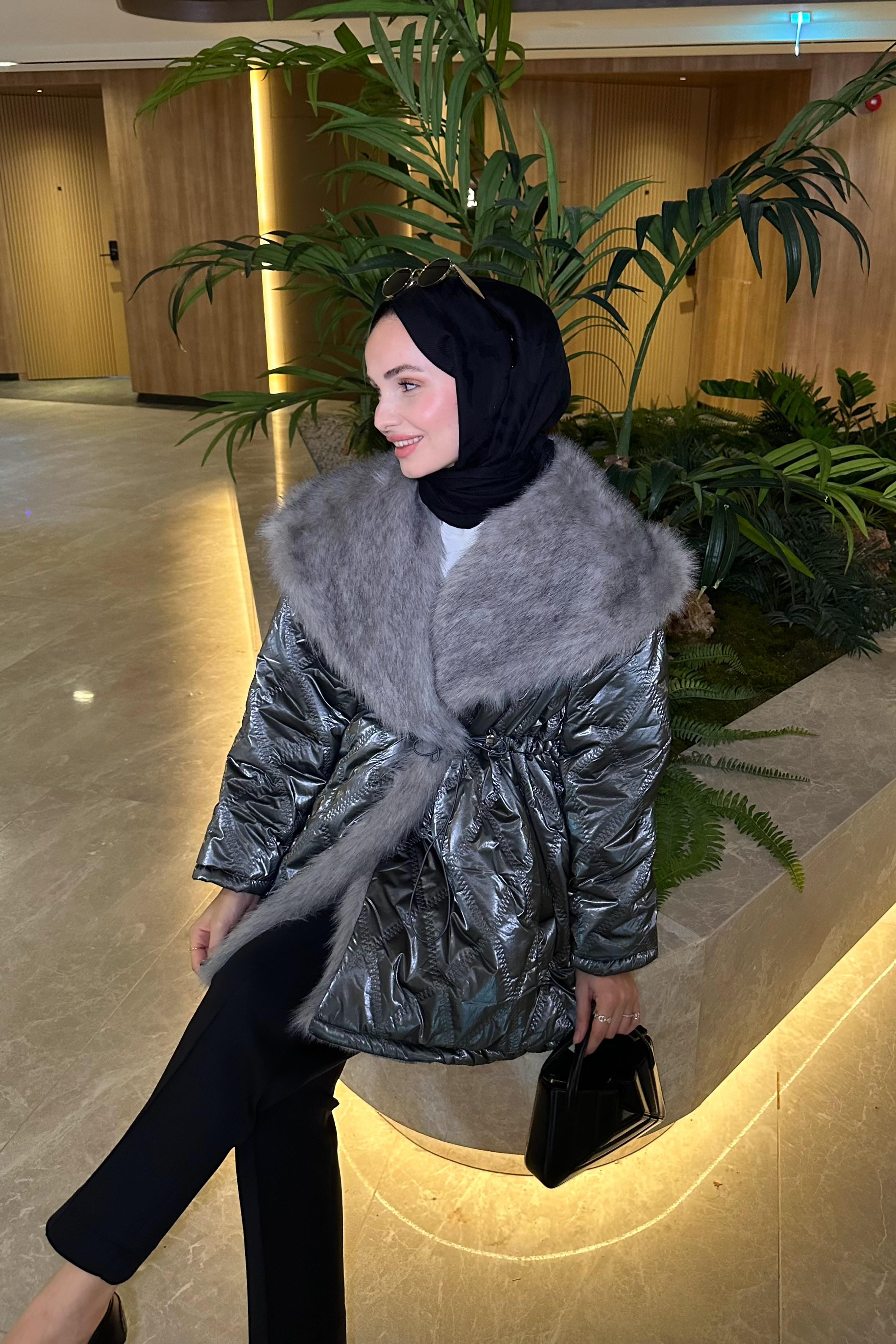 Samy Kürk Detaylı Mont - ANTRASİT