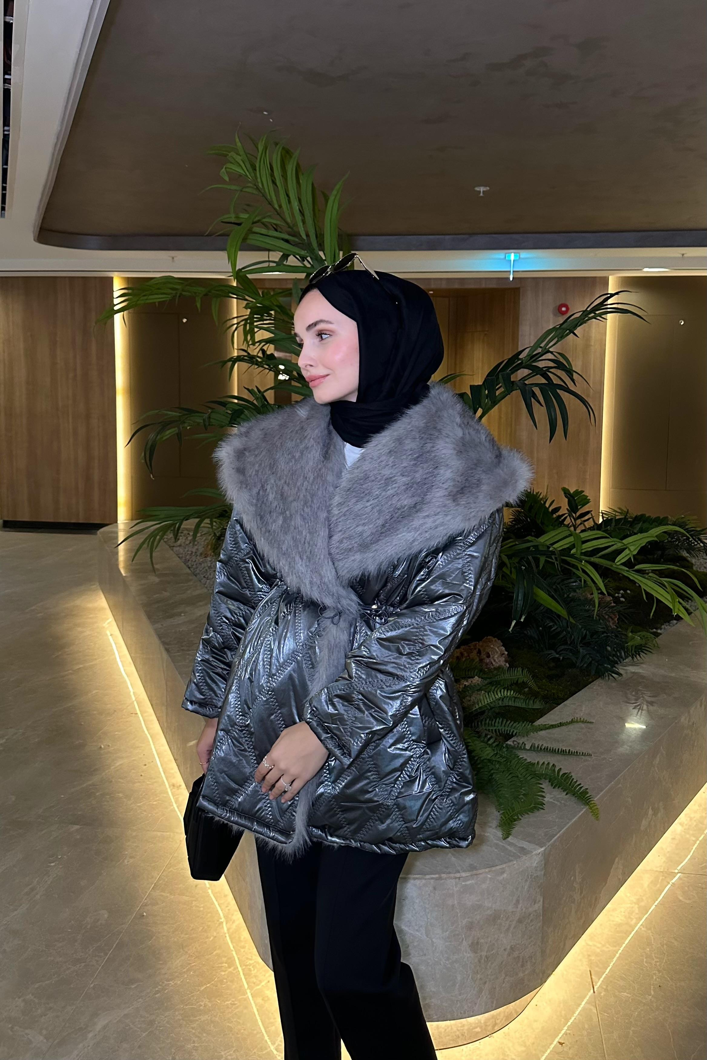 Samy Kürk Detaylı Mont - ANTRASİT