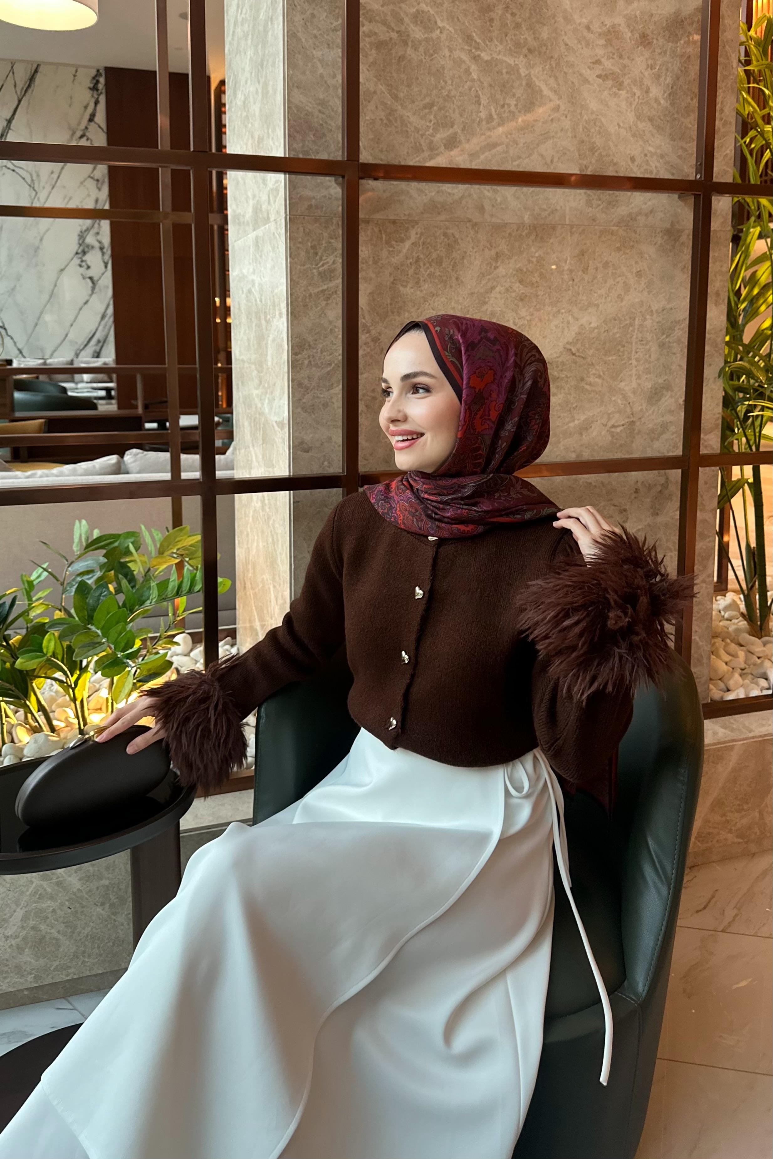 Sarah Kolu Saçaklı Hırka - KAHVE