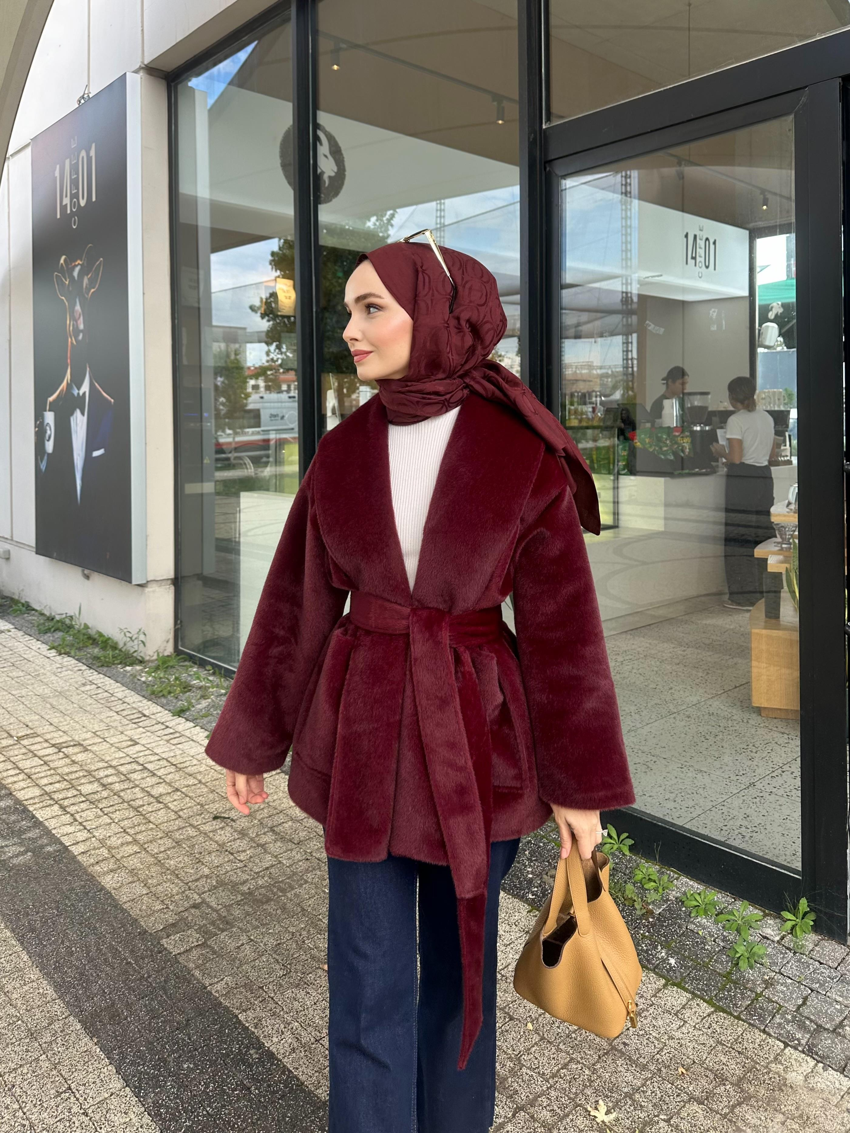 Senna GoldFox Kuşaklı Ceket - BORDO