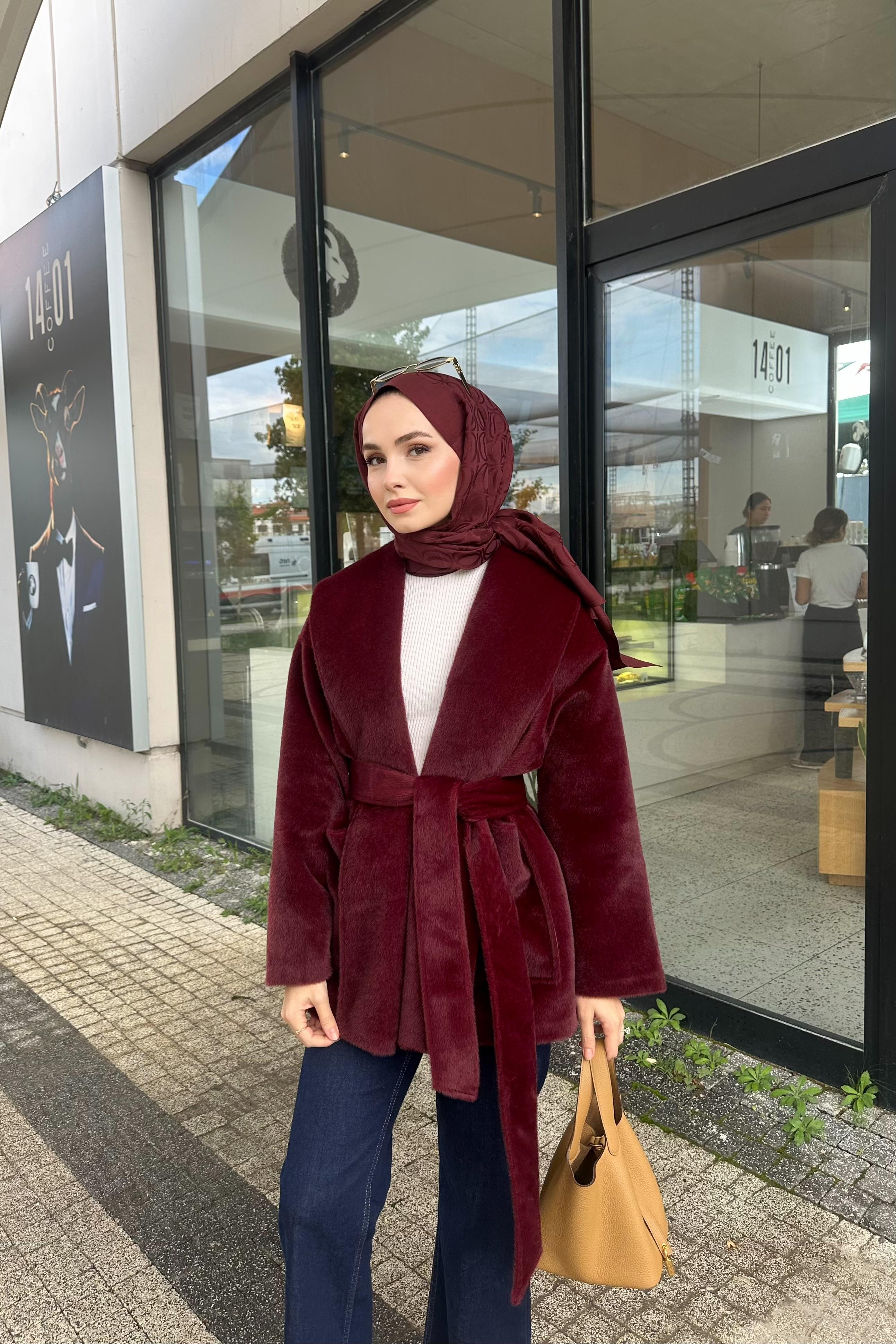 Senna GoldFox Kuşaklı Ceket - BORDO