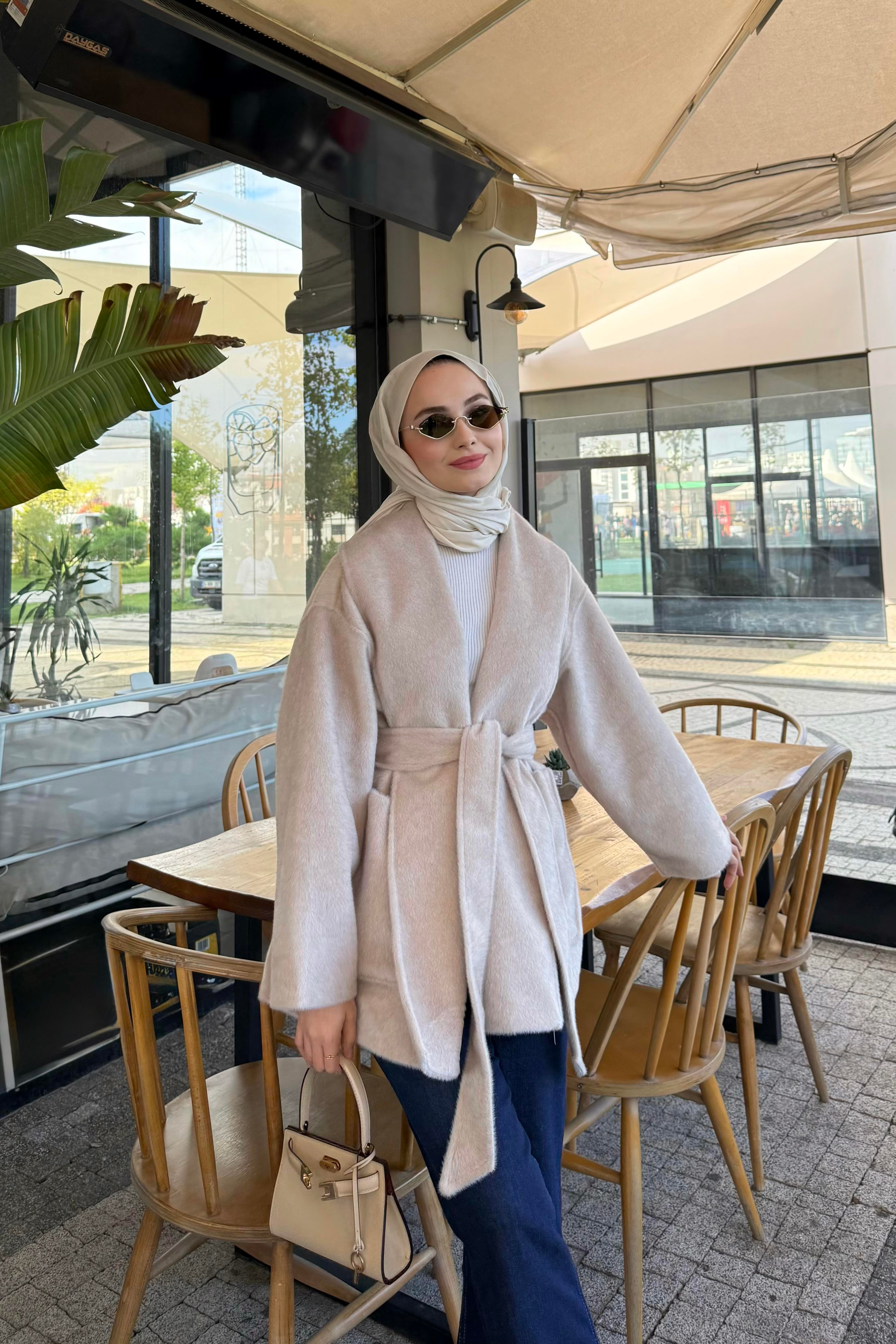 Senna GoldFox Kuşaklı Ceket - TAŞ