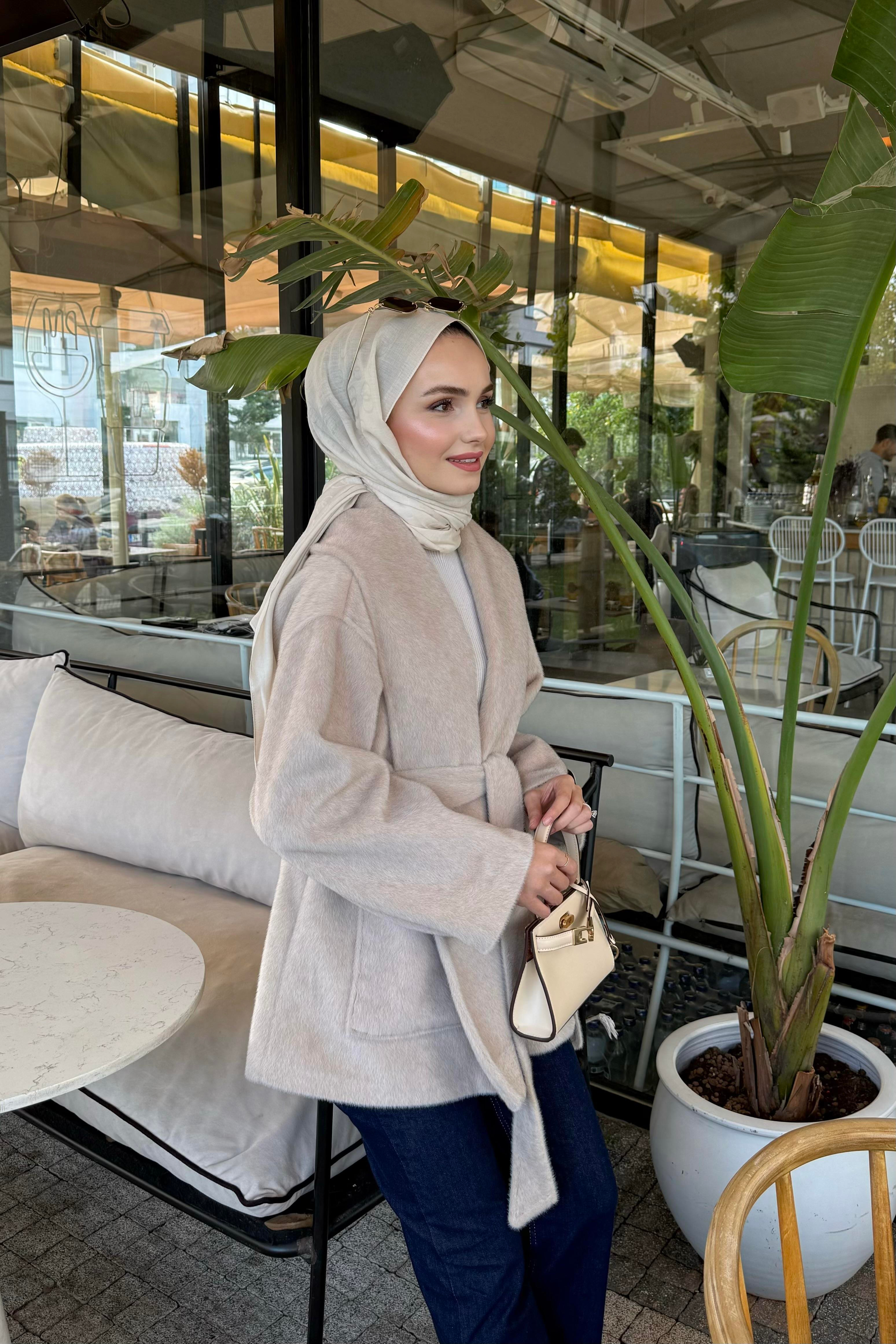 Senna GoldFox Kuşaklı Ceket - TAŞ