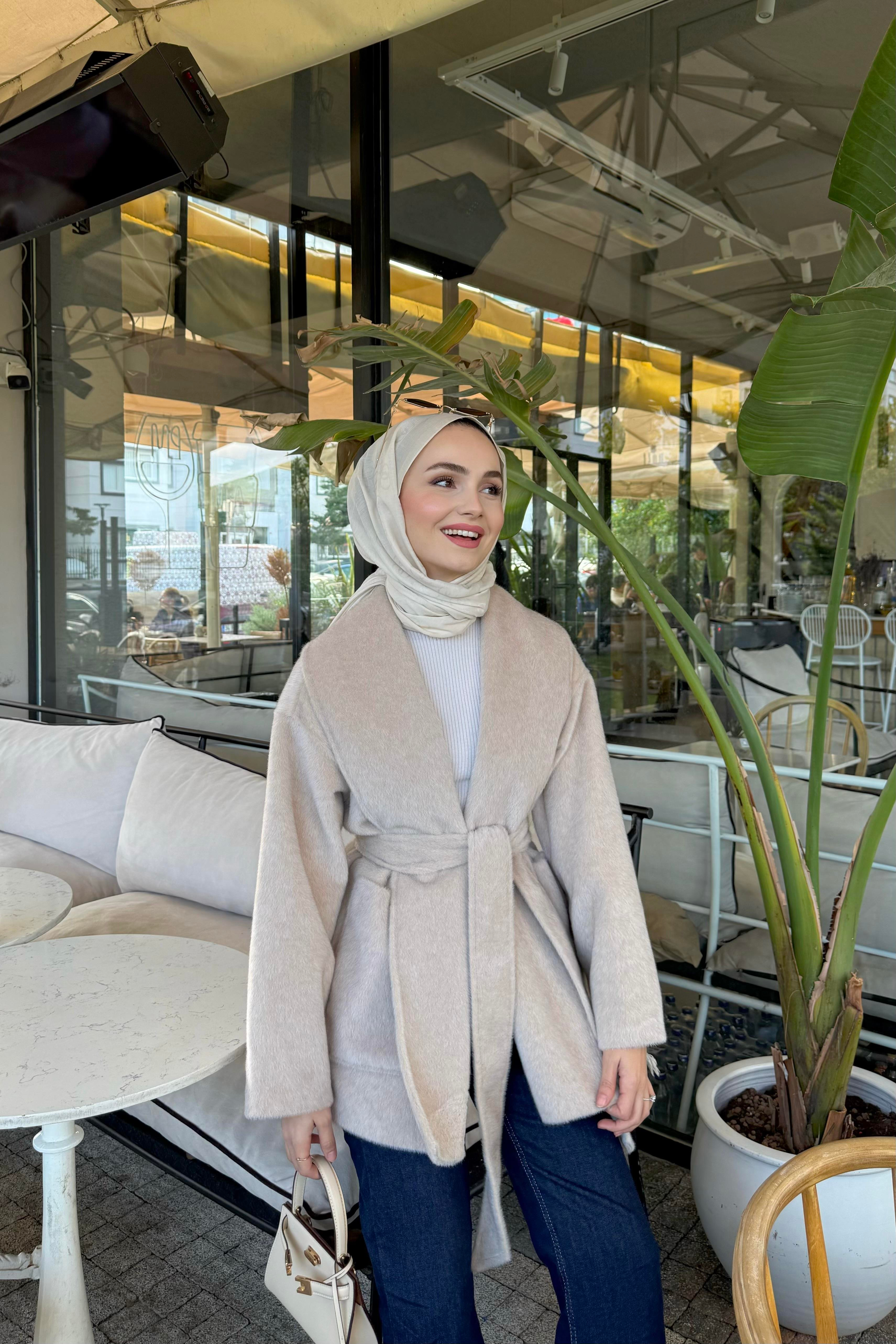 Senna GoldFox Kuşaklı Ceket - TAŞ