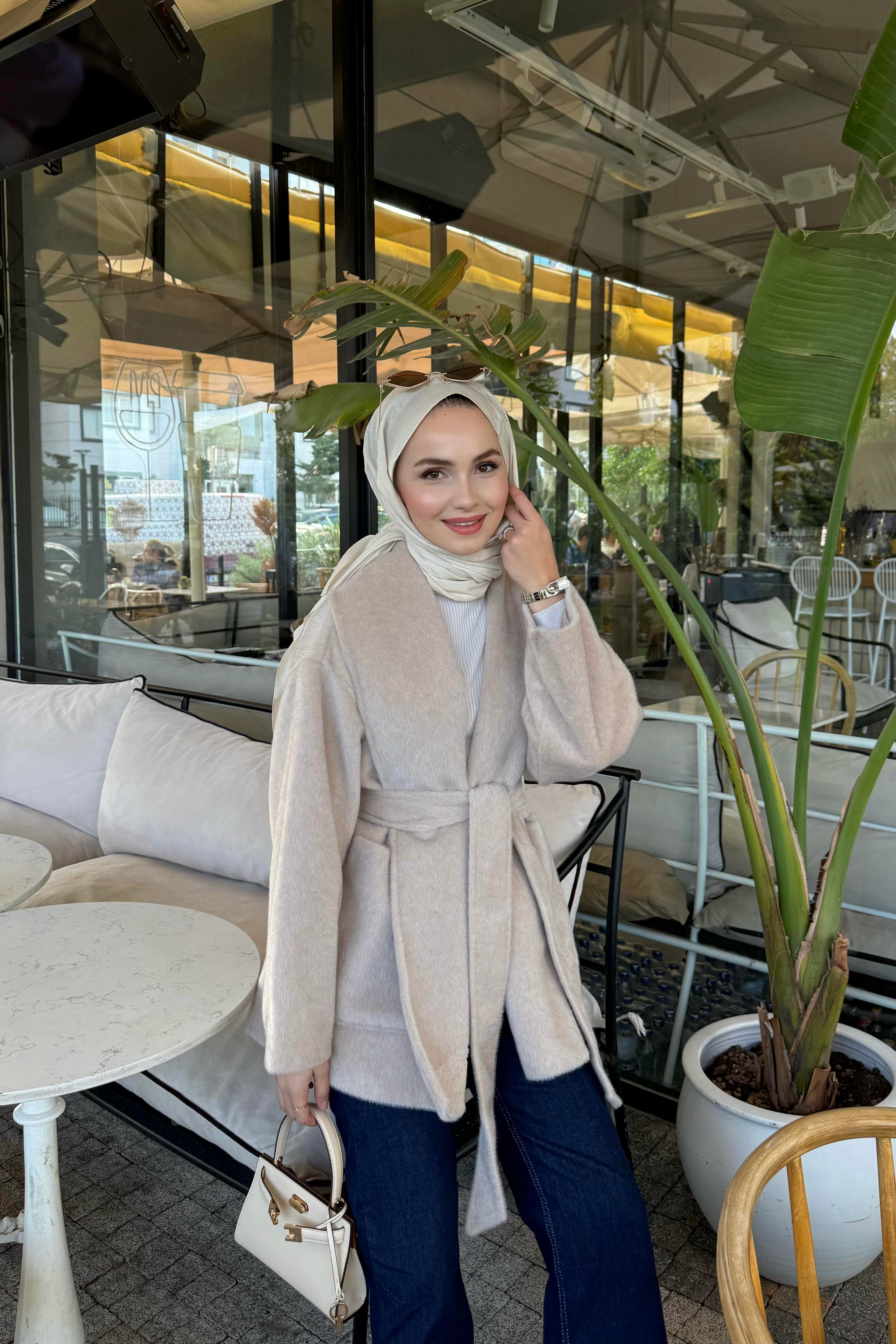 Senna GoldFox Kuşaklı Ceket - TAŞ