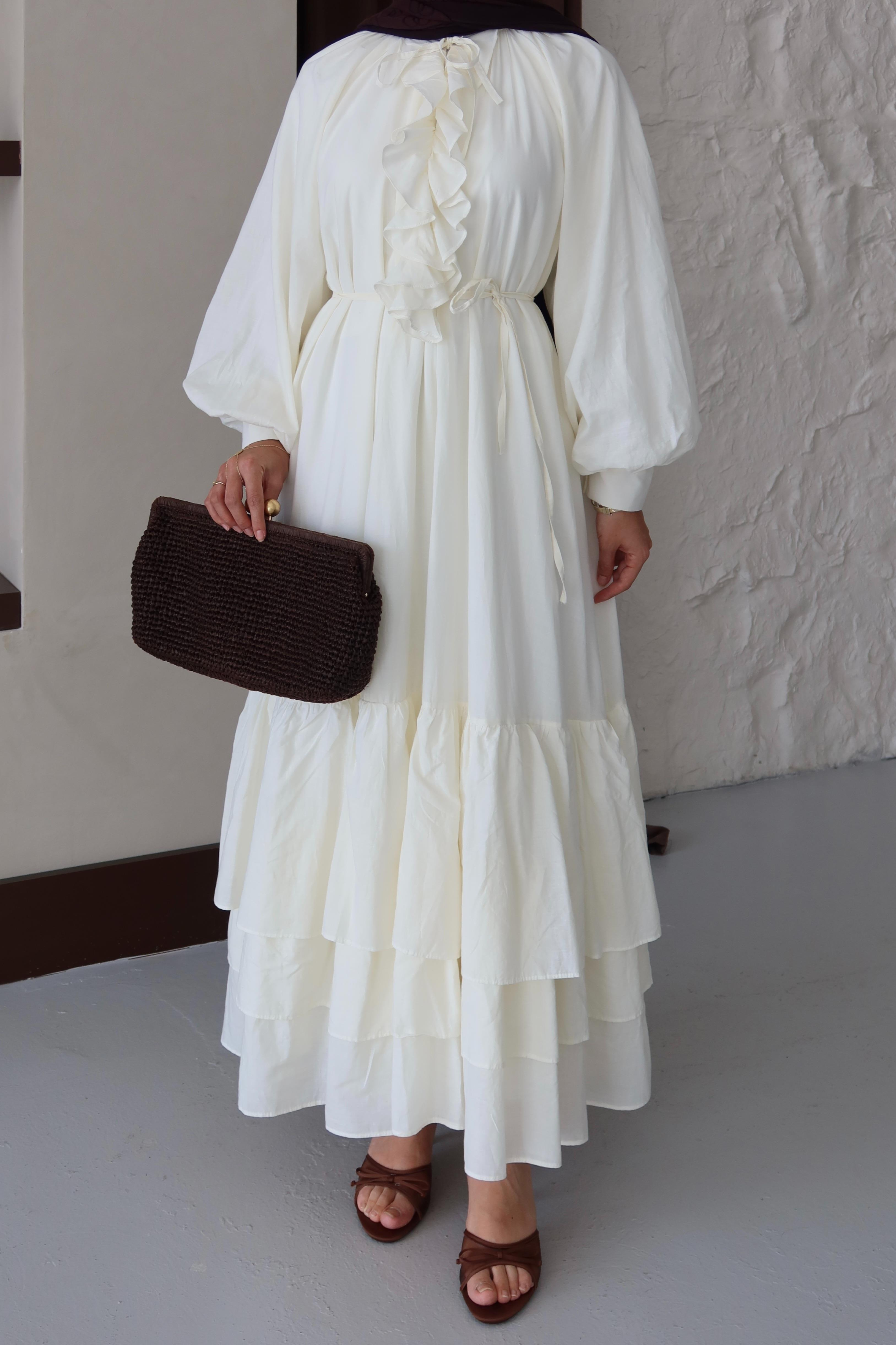 Silva Pamuk Vual Elbise - BEYAZ