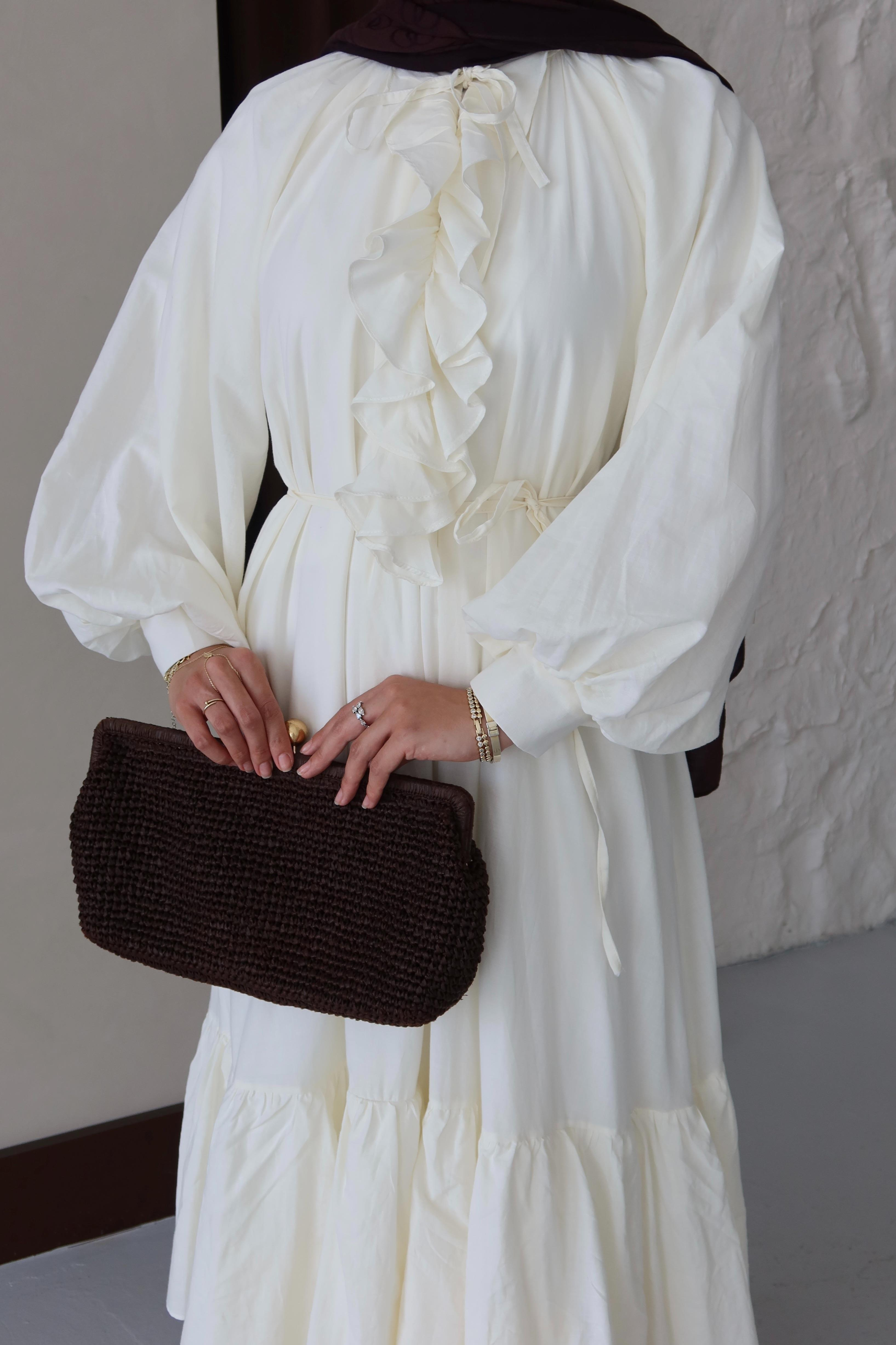 Silva Pamuk Vual Elbise - BEYAZ