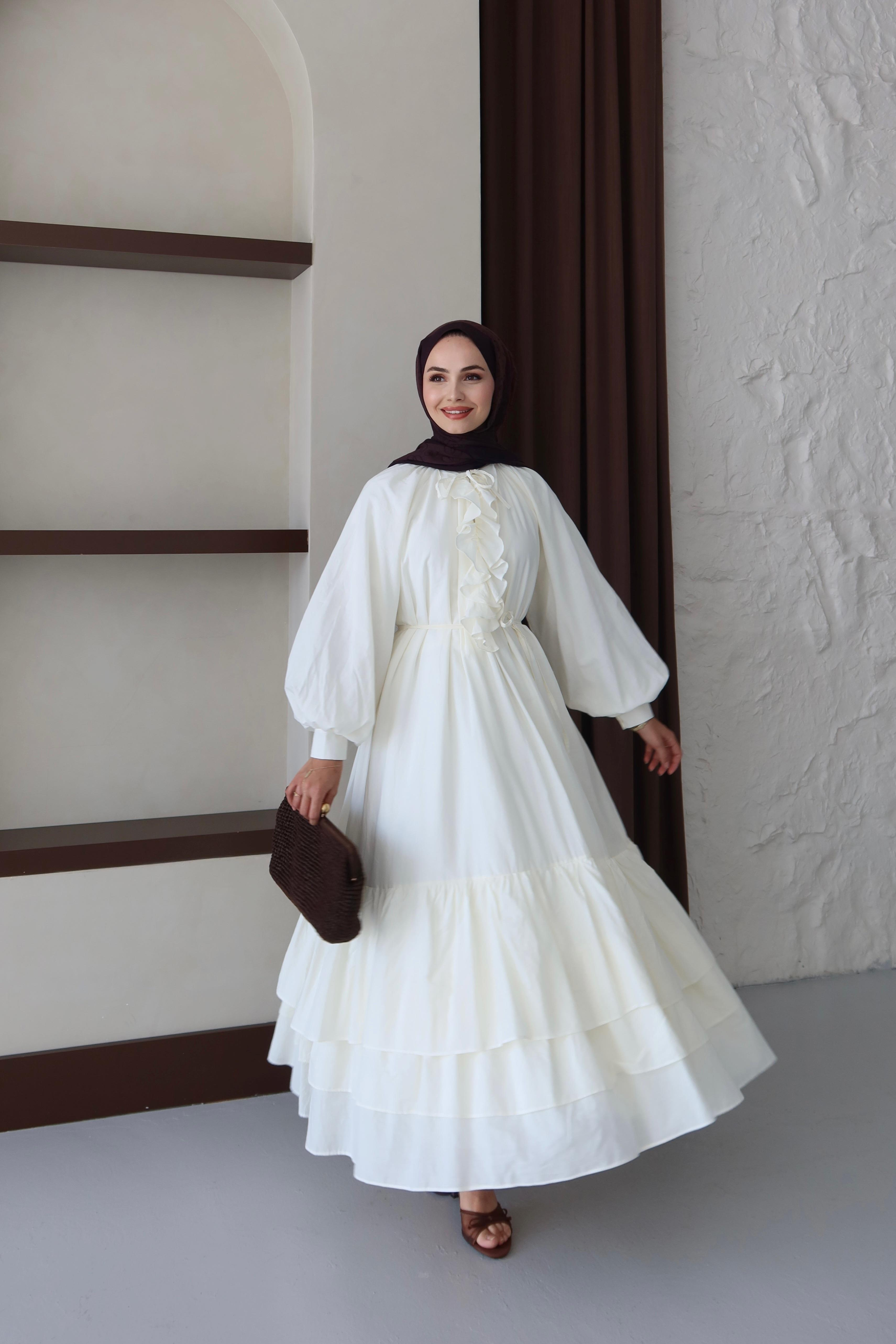 Silva Pamuk Vual Elbise - BEYAZ