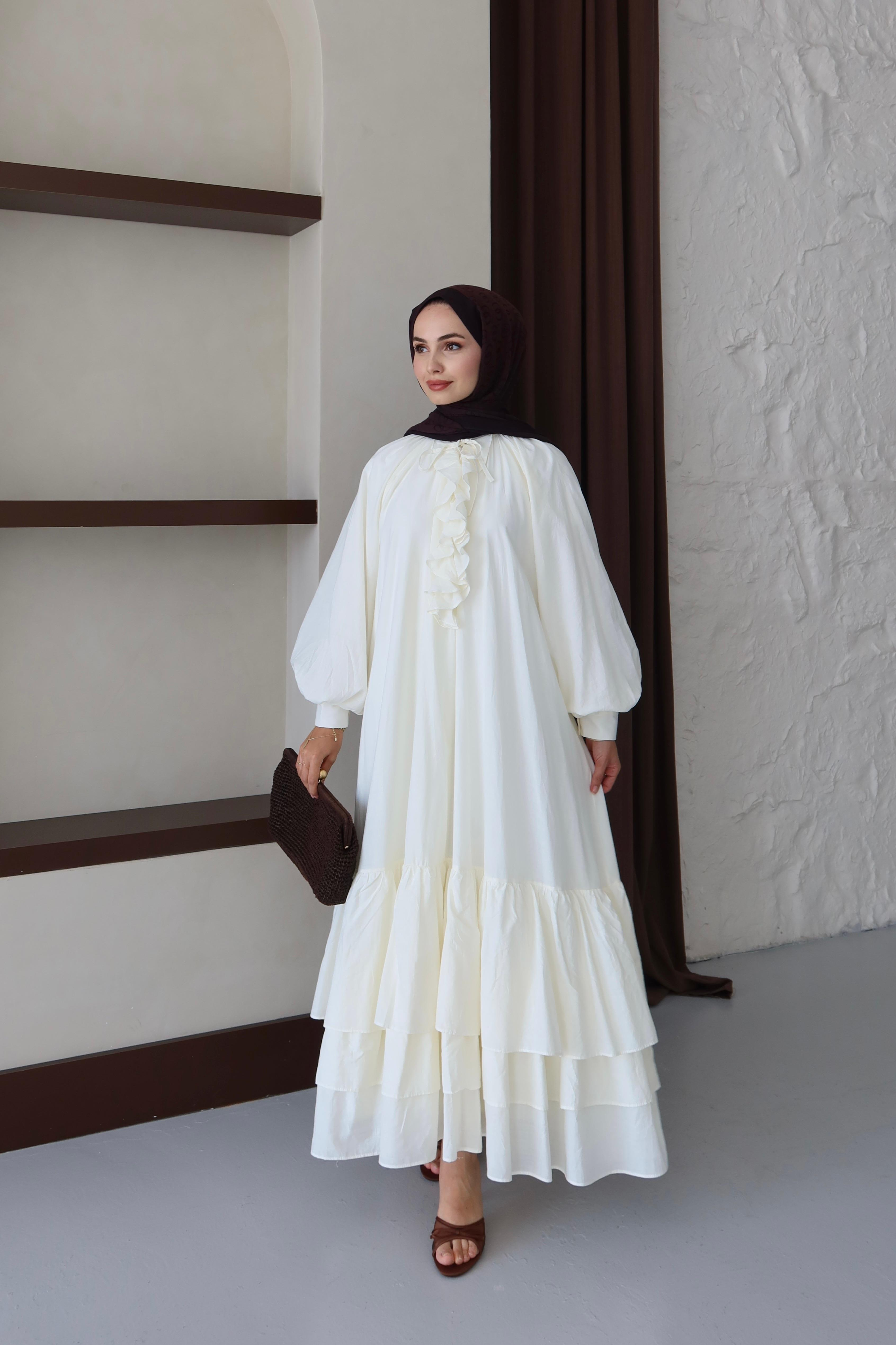 Silva Pamuk Vual Elbise - BEYAZ