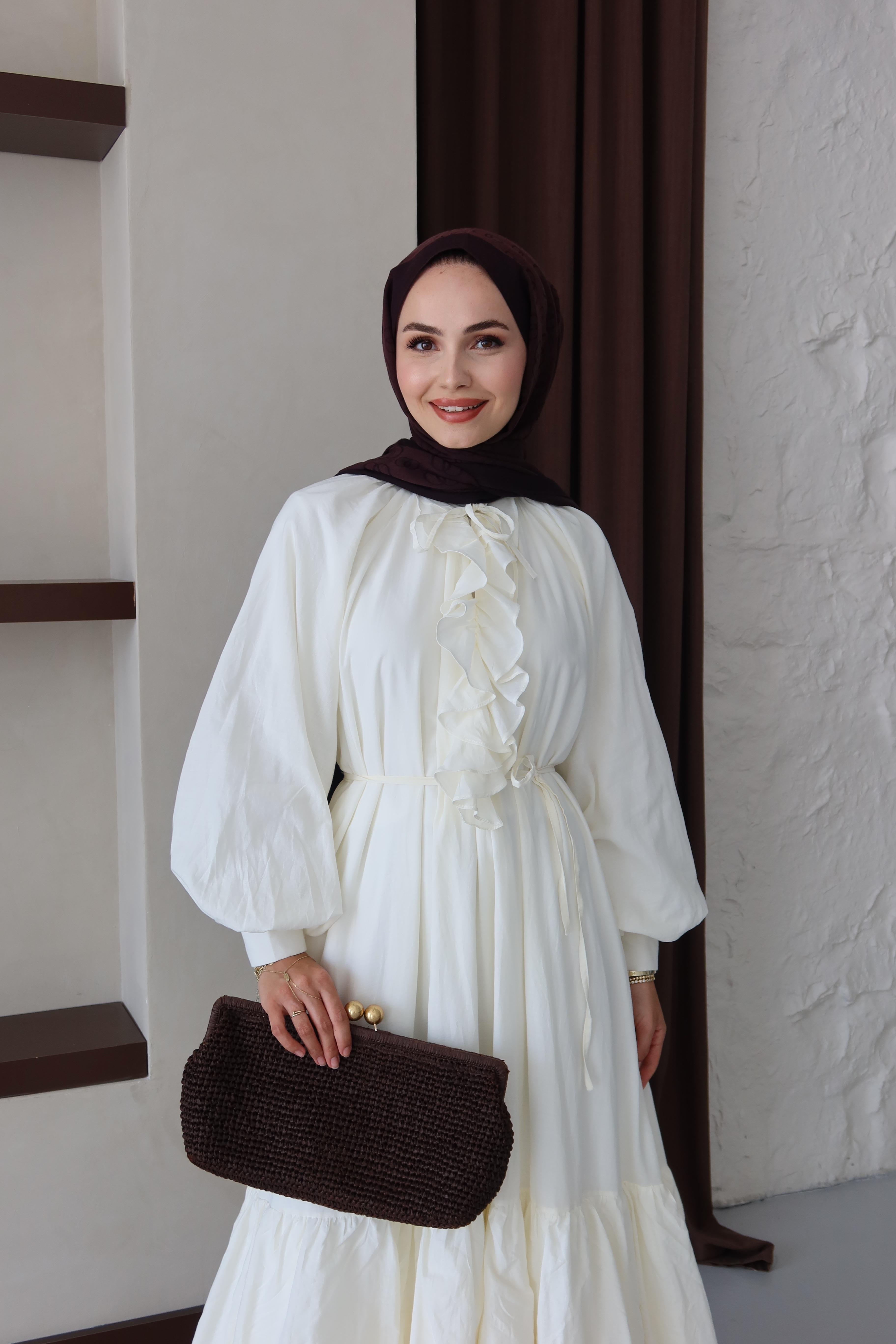 Silva Pamuk Vual Elbise - BEYAZ