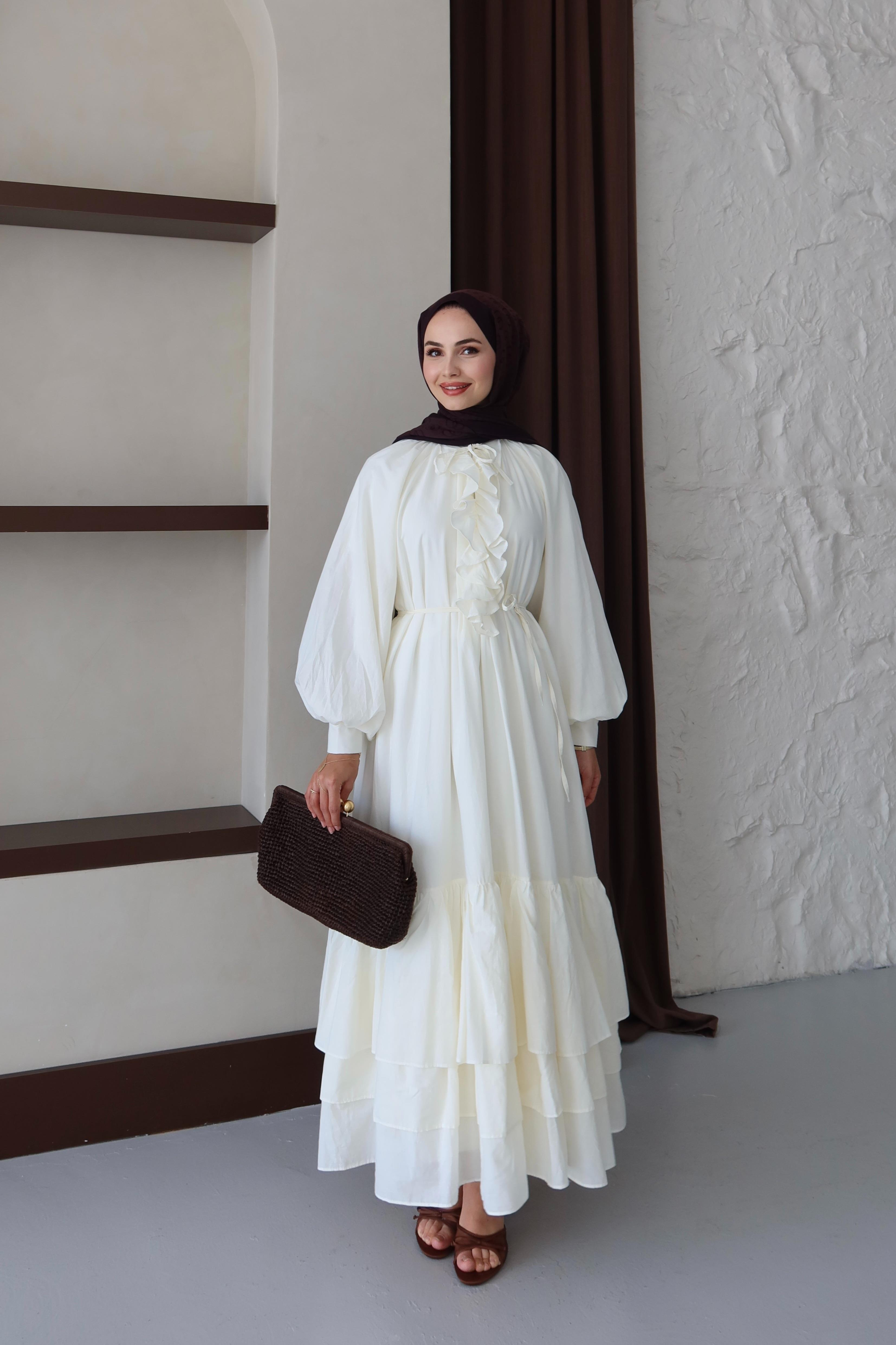 Silva Pamuk Vual Elbise - BEYAZ