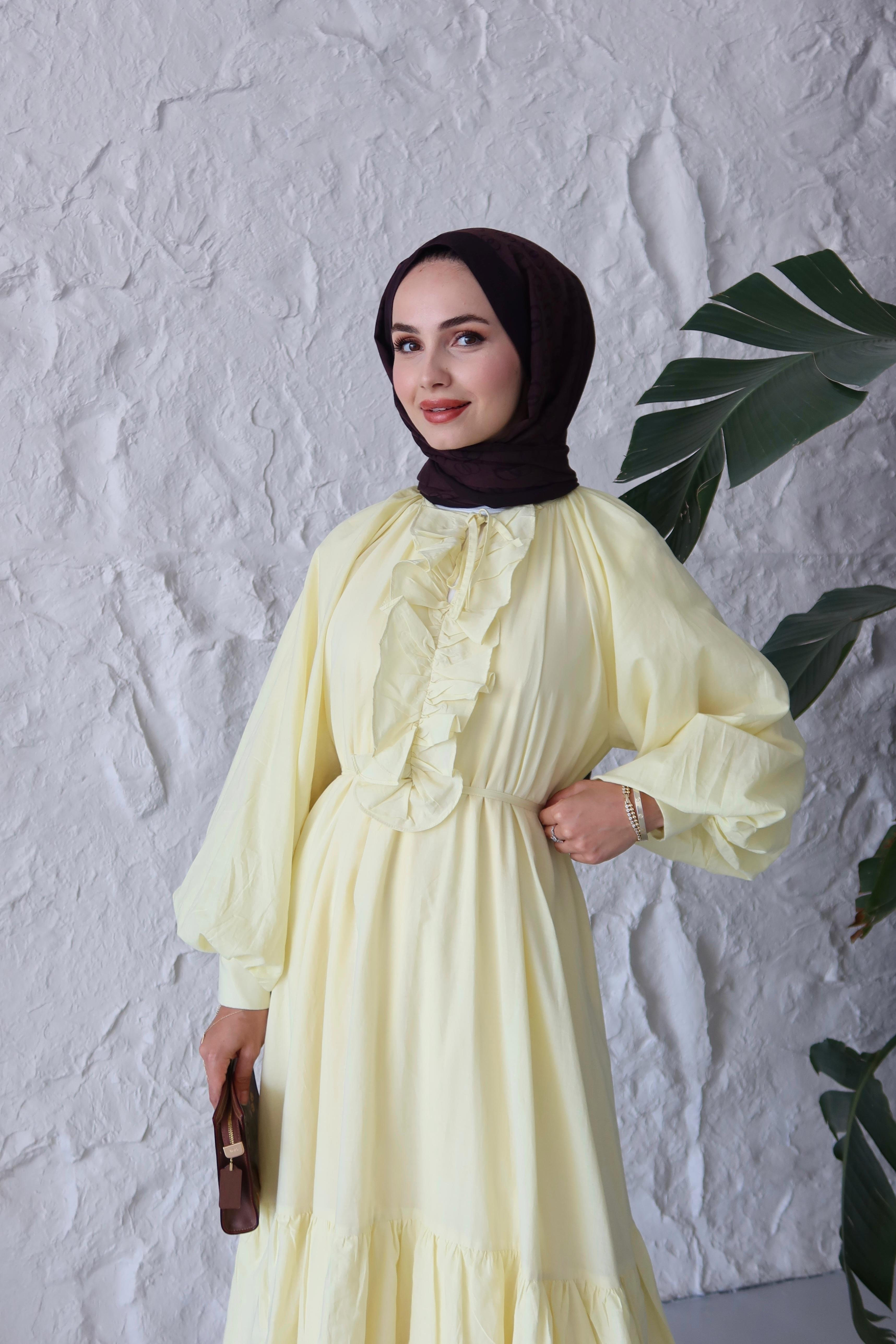 Silva Pamuk Vual Elbise - BUTTER YELLOW