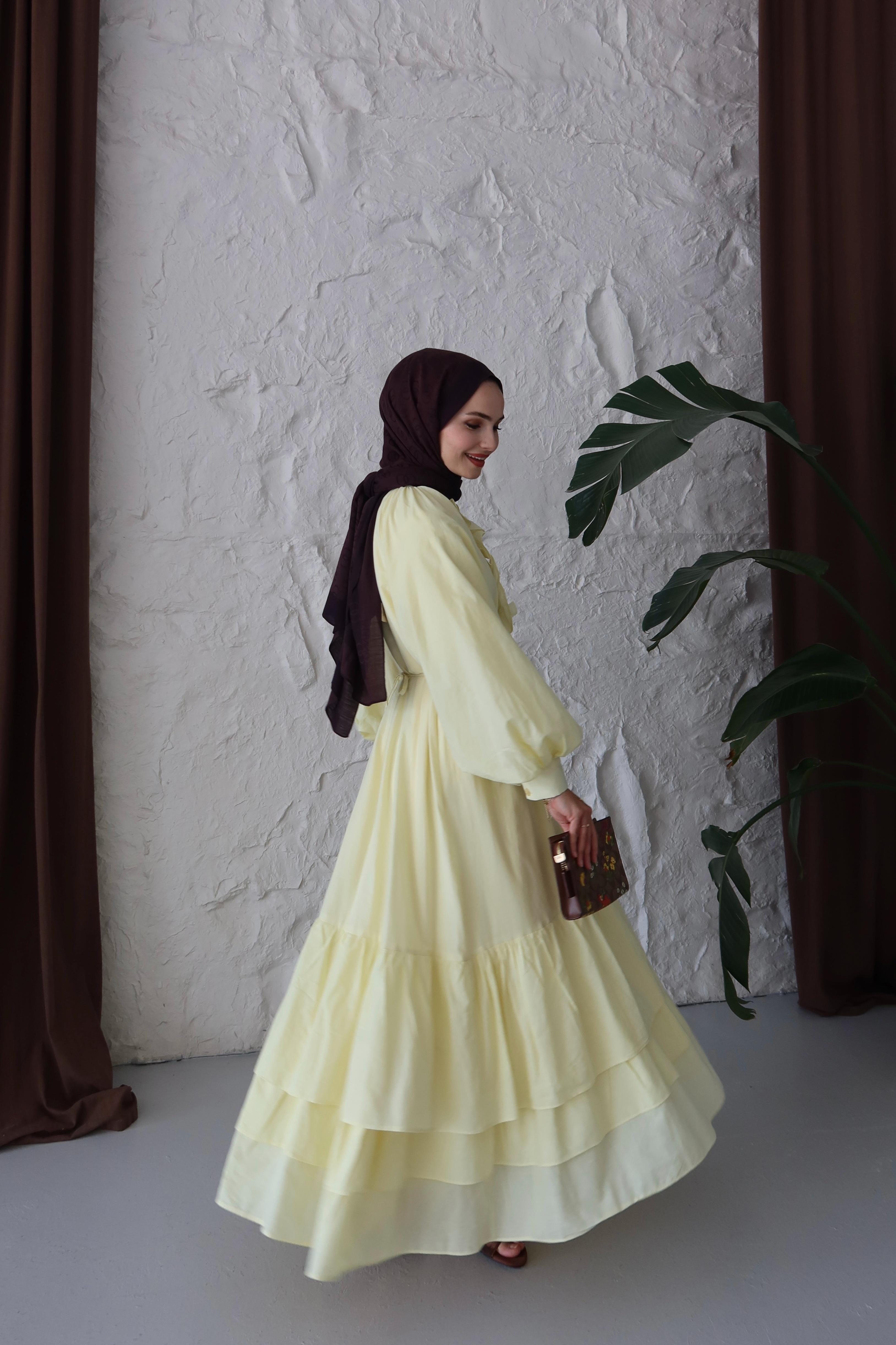 Silva Pamuk Vual Elbise - BUTTER YELLOW