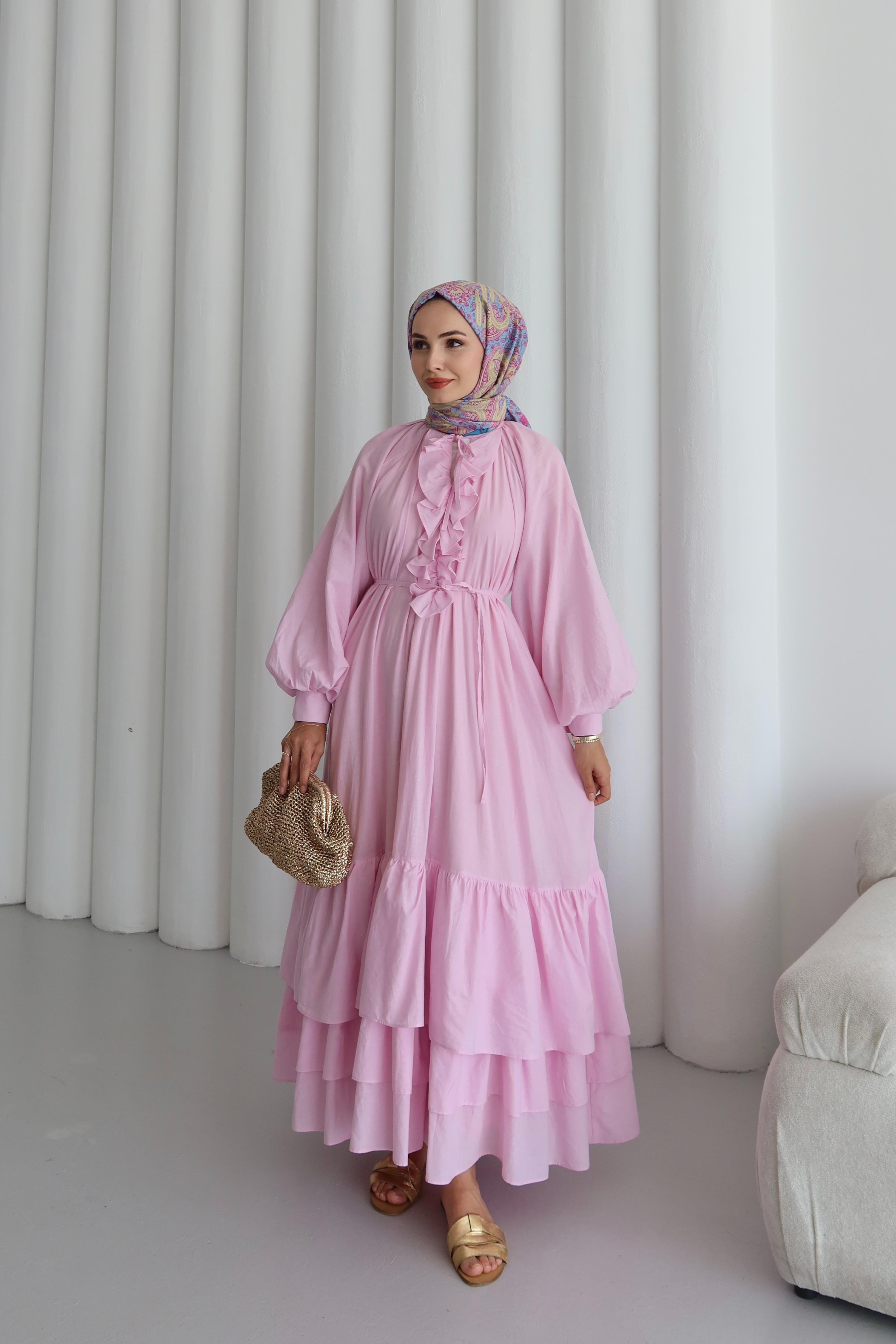 Silva Pamuk Vual Elbise - PEMBE