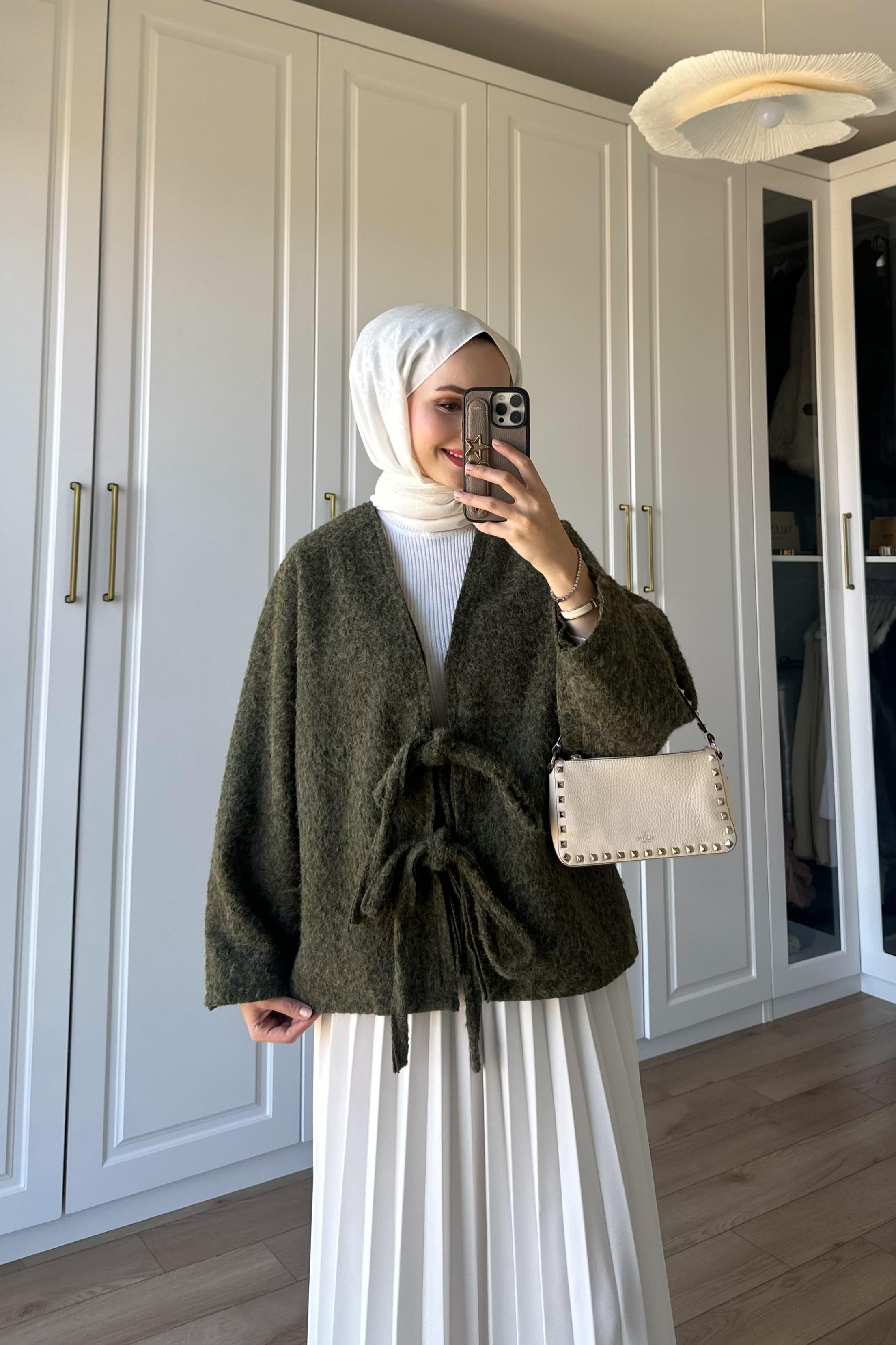 Solera Bağlama Detay Ceket - HAKİ