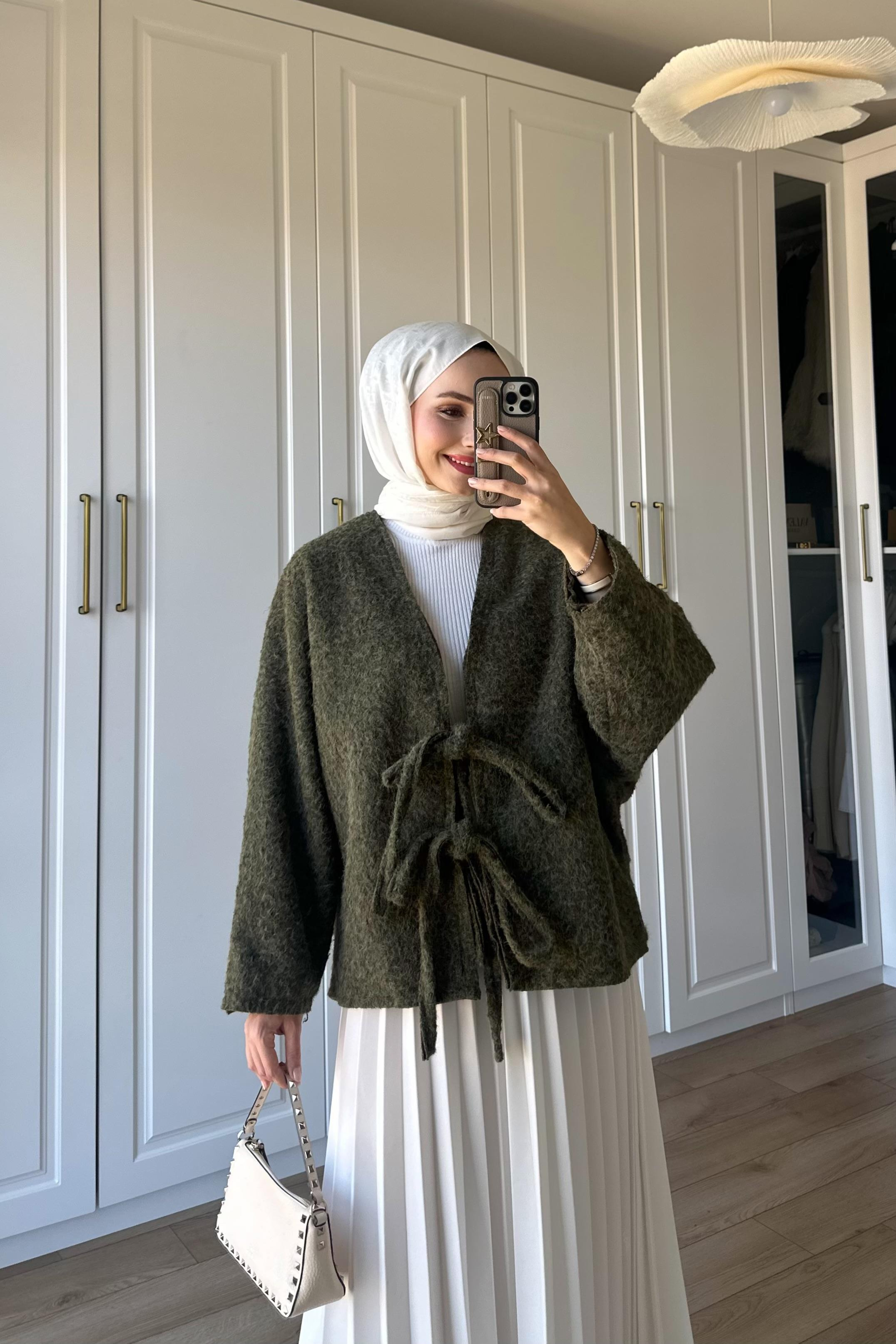 Solera Bağlama Detay Ceket - HAKİ
